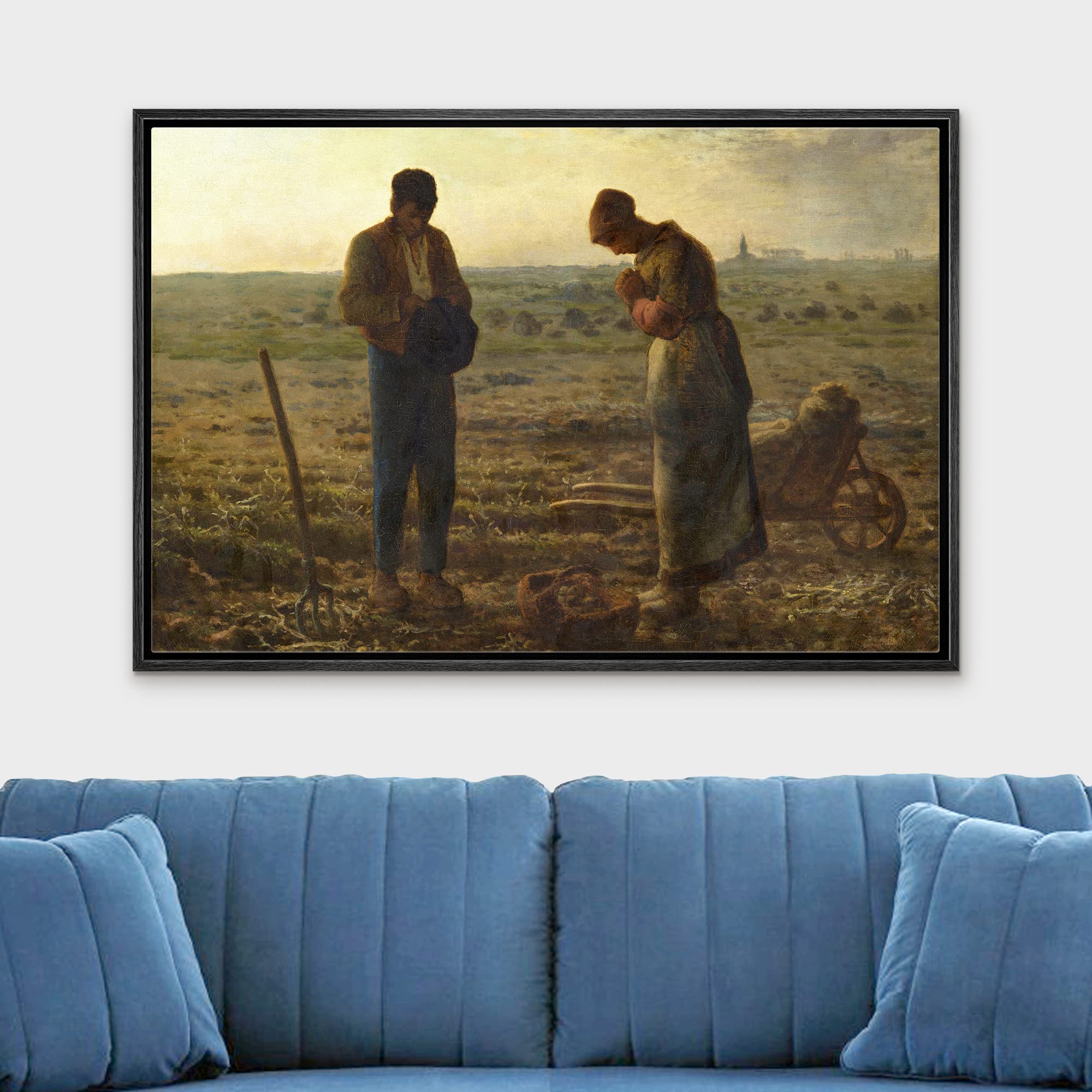 Wall26 - The Angelus By Jean-Francois Millet - Framed Canvas Print Wall Art Famous Painting Reproduction - 24''X36'' Black