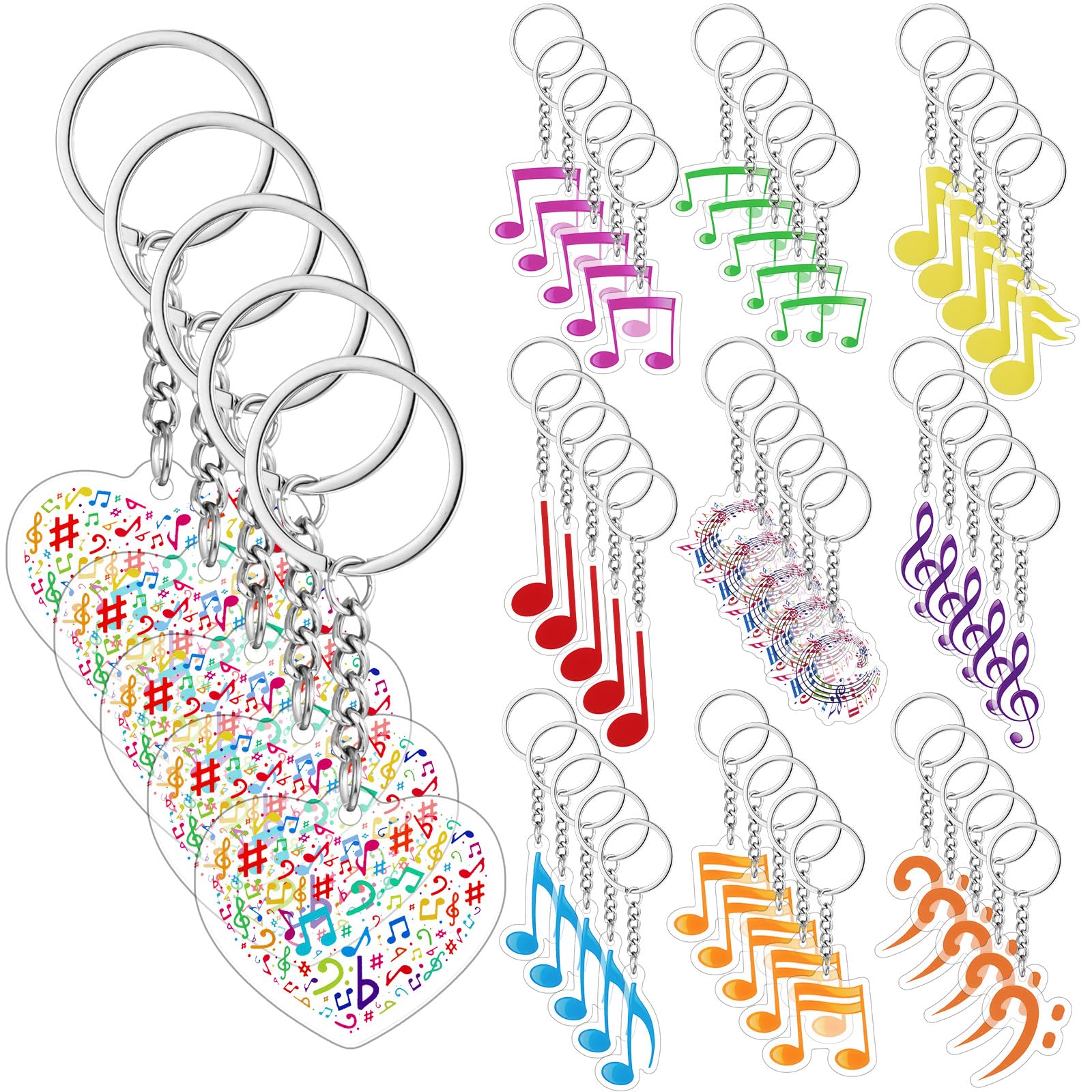 Sureio 50 Pcs Musical Note Key Chain Acrylic Music Keychain Musical Party Choir Gifts Clef Key Ring Trinket Keyfob for Party Sup