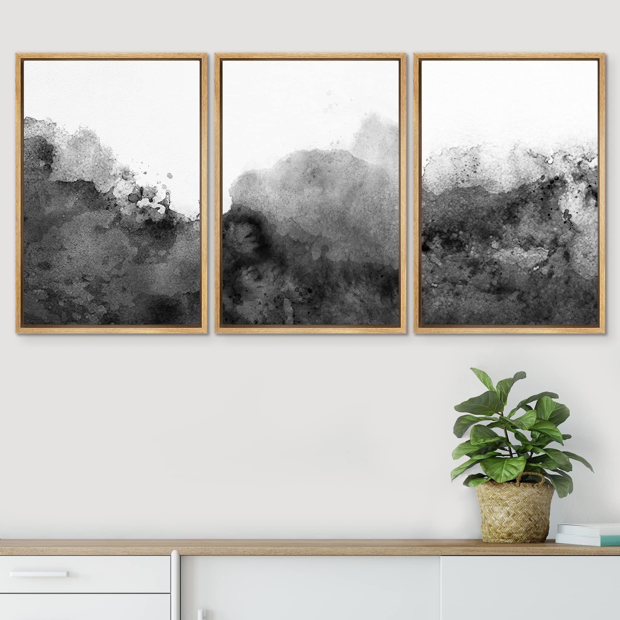 Signwin Framed Canvas Print Wall Art Set Black White Dark Watercolor Explosion Abstract Shape Illustrations Modern Art Bohemian