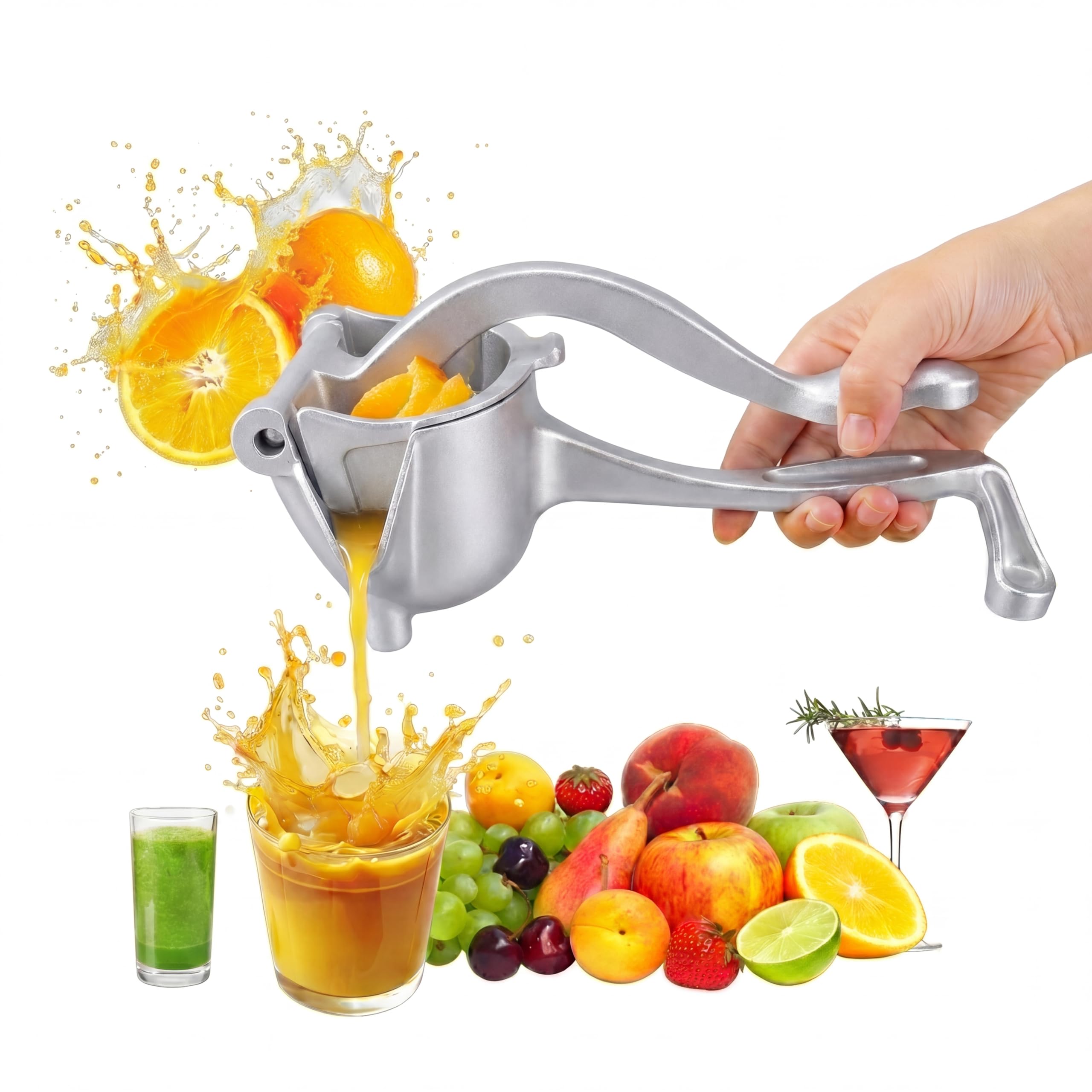 Juicer, Fresh Fruit Juice Extractor Aluminum Alloy, Juice Squeezer Handheld, Manual Juicer, Easy To Clean With 0.6L Capacity, He