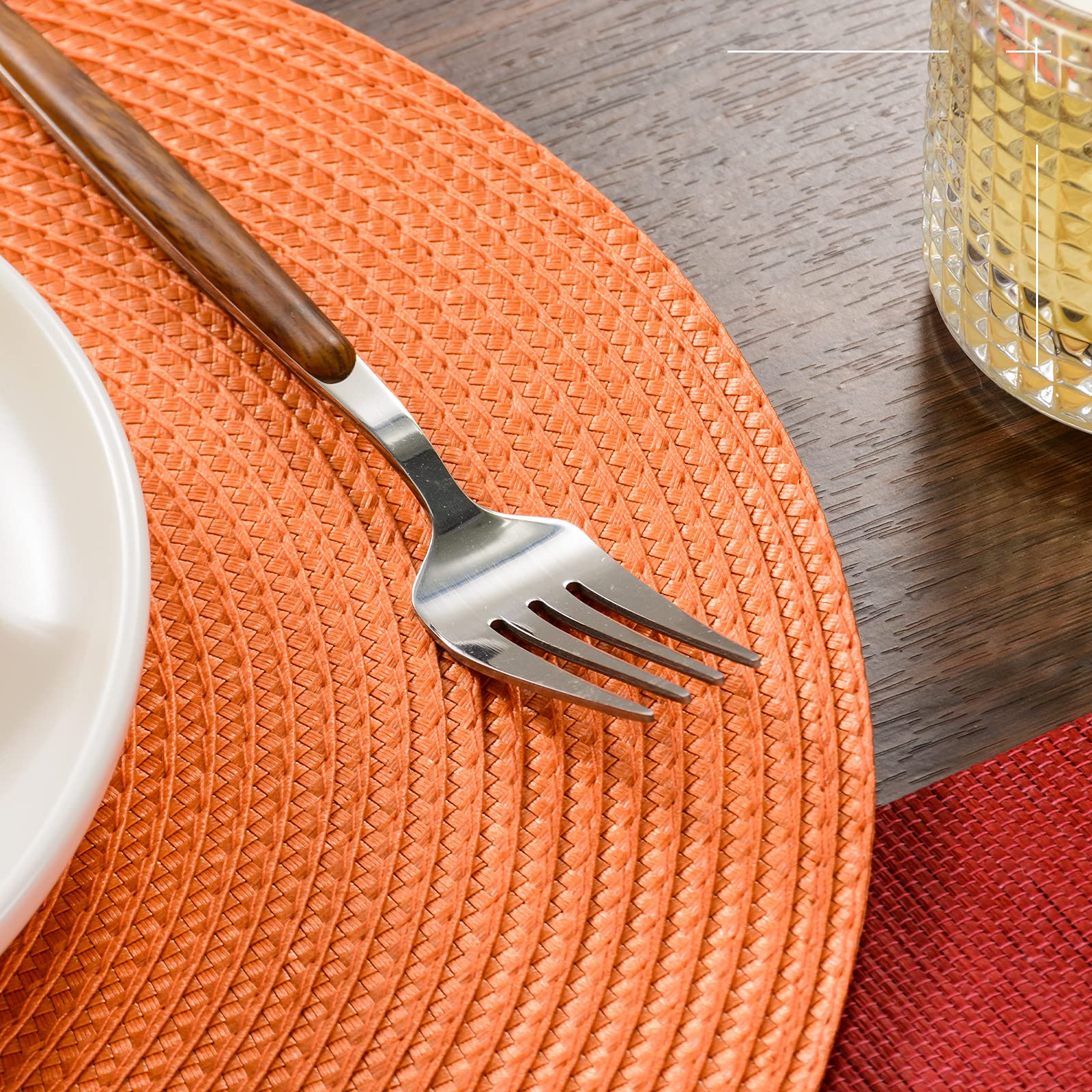 Funwheat Round Braided Placemats Set Of 6 Table Mats For Dining Tables Woven Washable Non-Slip Place Mats 15 Inch For Table Deco