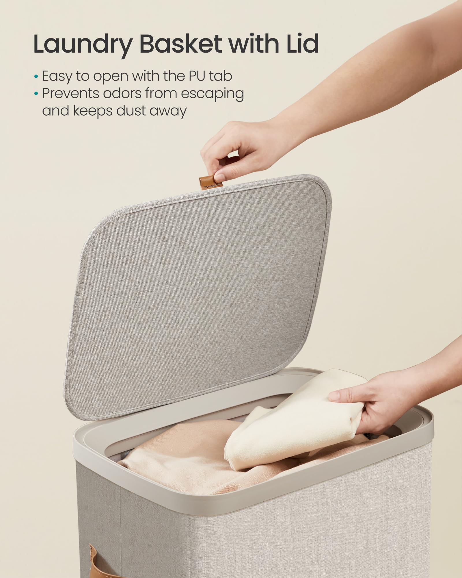 SONGMICS Laundry Basket, 26.4 Gal. Laundry Hamper, Easy Assembly, with Lid and Handles, Removable Liner, 16.5 x 12.6 x 29.5 Inch