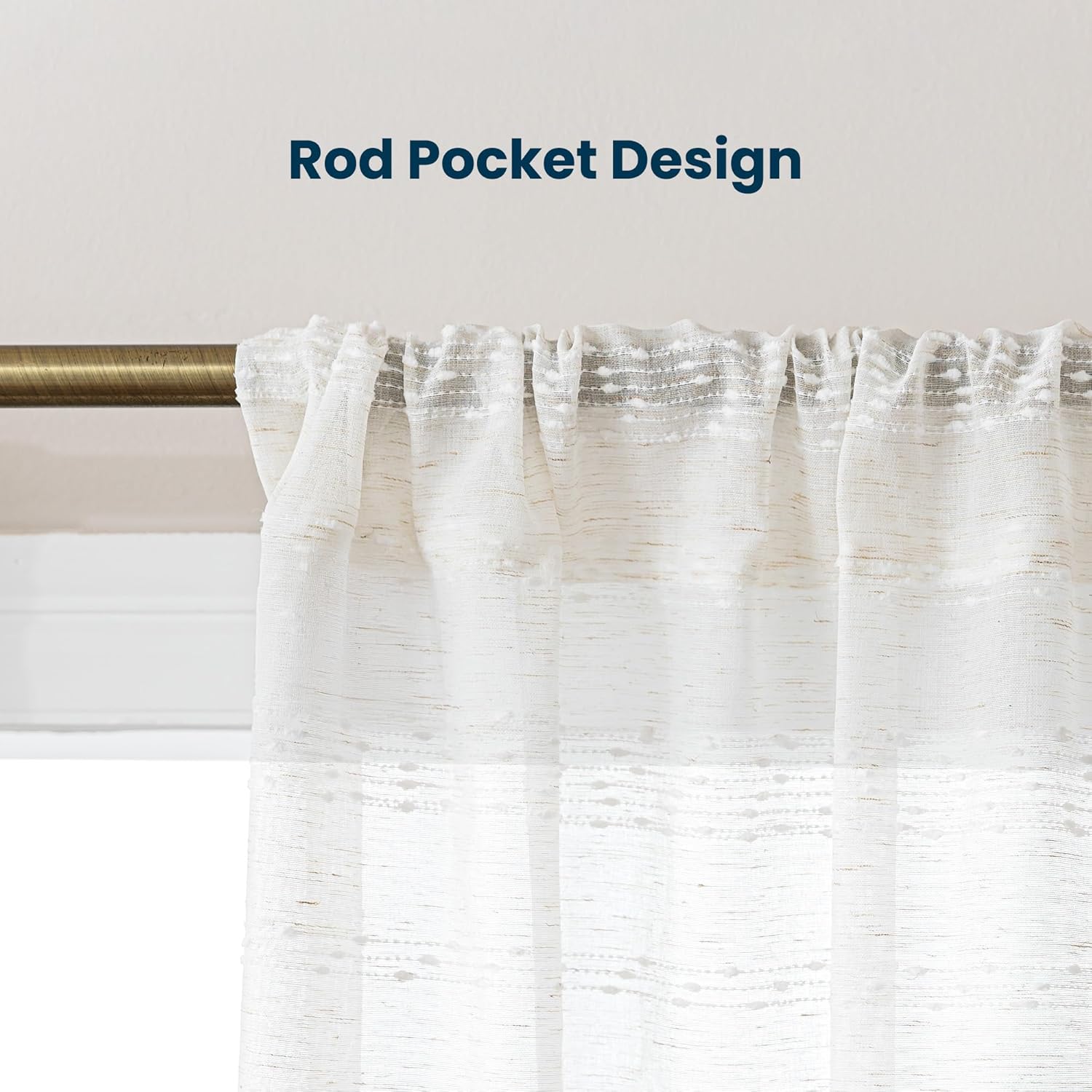 White Farmhouse Washable Semi Sheer Curtains for Living Room & Bedroom