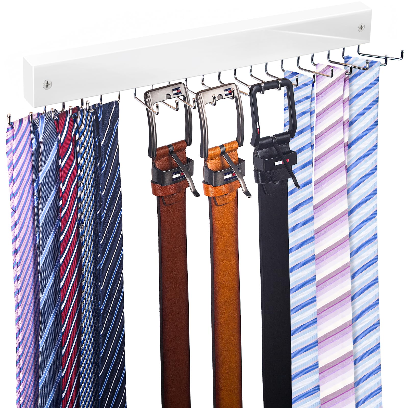 Tie Rack Wall Mounted Belt Hanger, 360 Rotating Tie Hanger Belt Organizer 20 Storage Hooks For Belt, Ties, Purse, Scarves, Tank