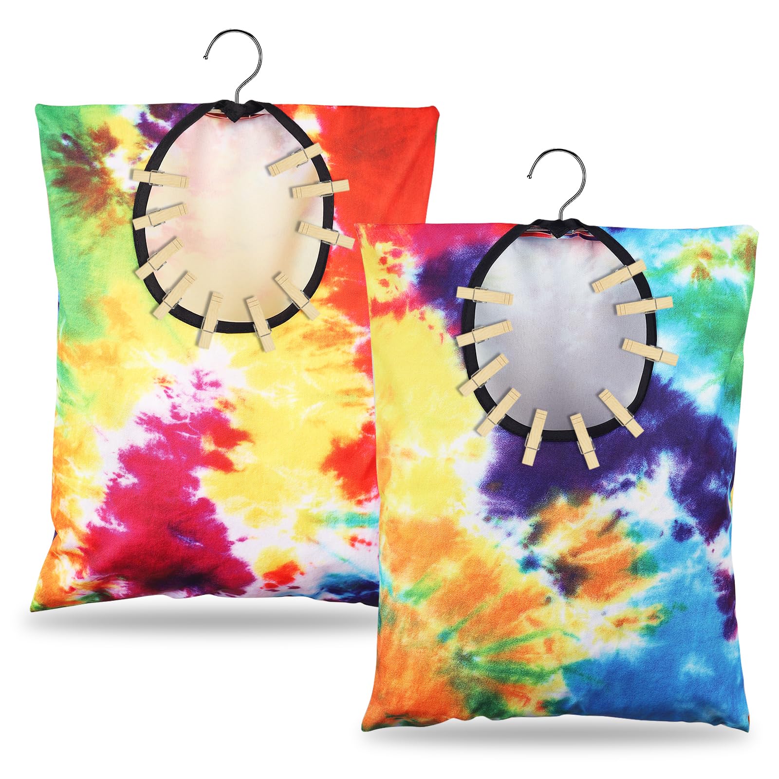 2 Pcs Clothes Pin Hanging Bag Tie Dye Clothes Pin Bag With Hanging Hook 15 X 11 Inch Tie-Dye Clothes Pin Bag Laundry Canvas Clot