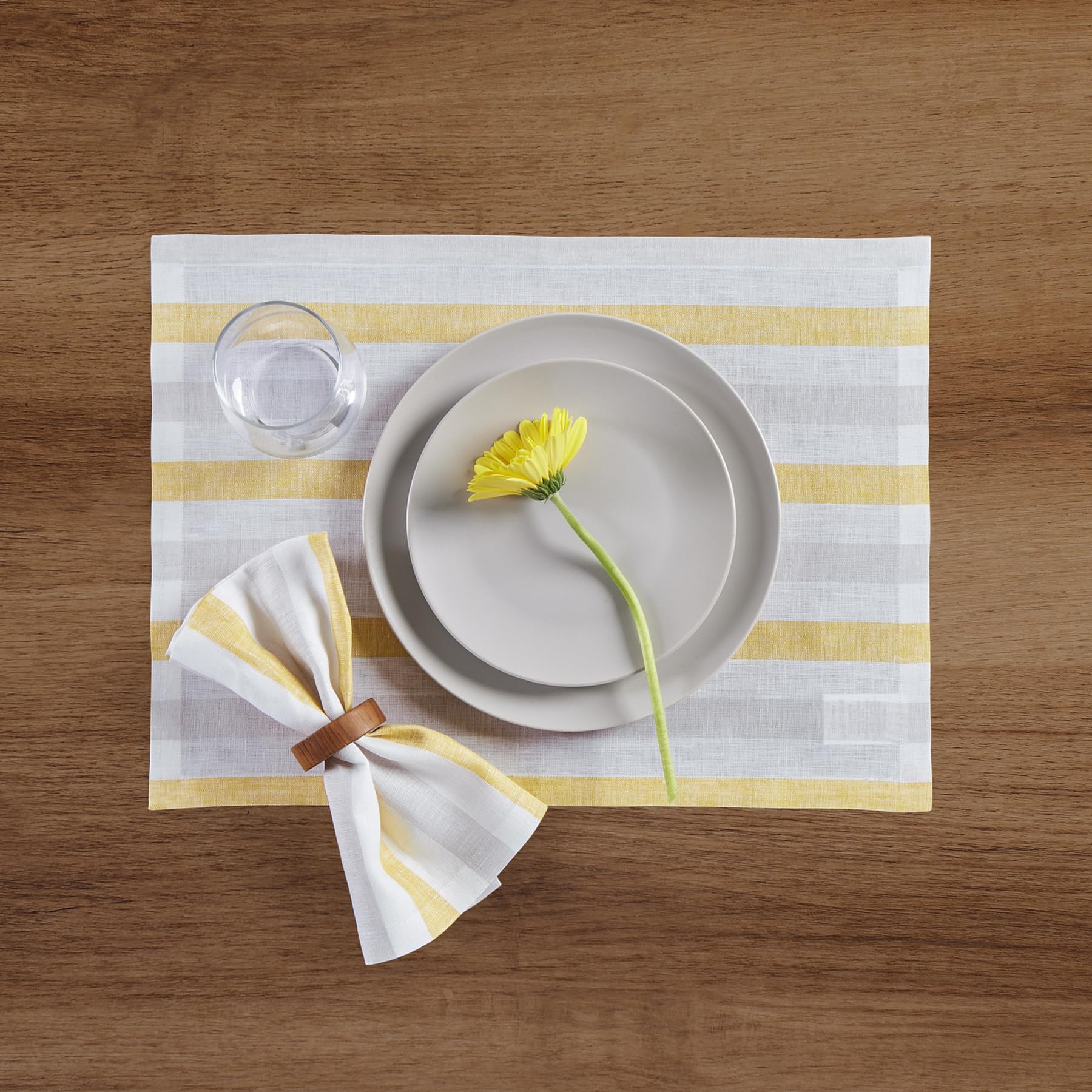 Solino Home Stripe Linen Dinner Napkins 20 X 20 Inch - 100% Pure Linen Yellow And Grey Cloth Napkins Set Of 4 For Spring, Easter