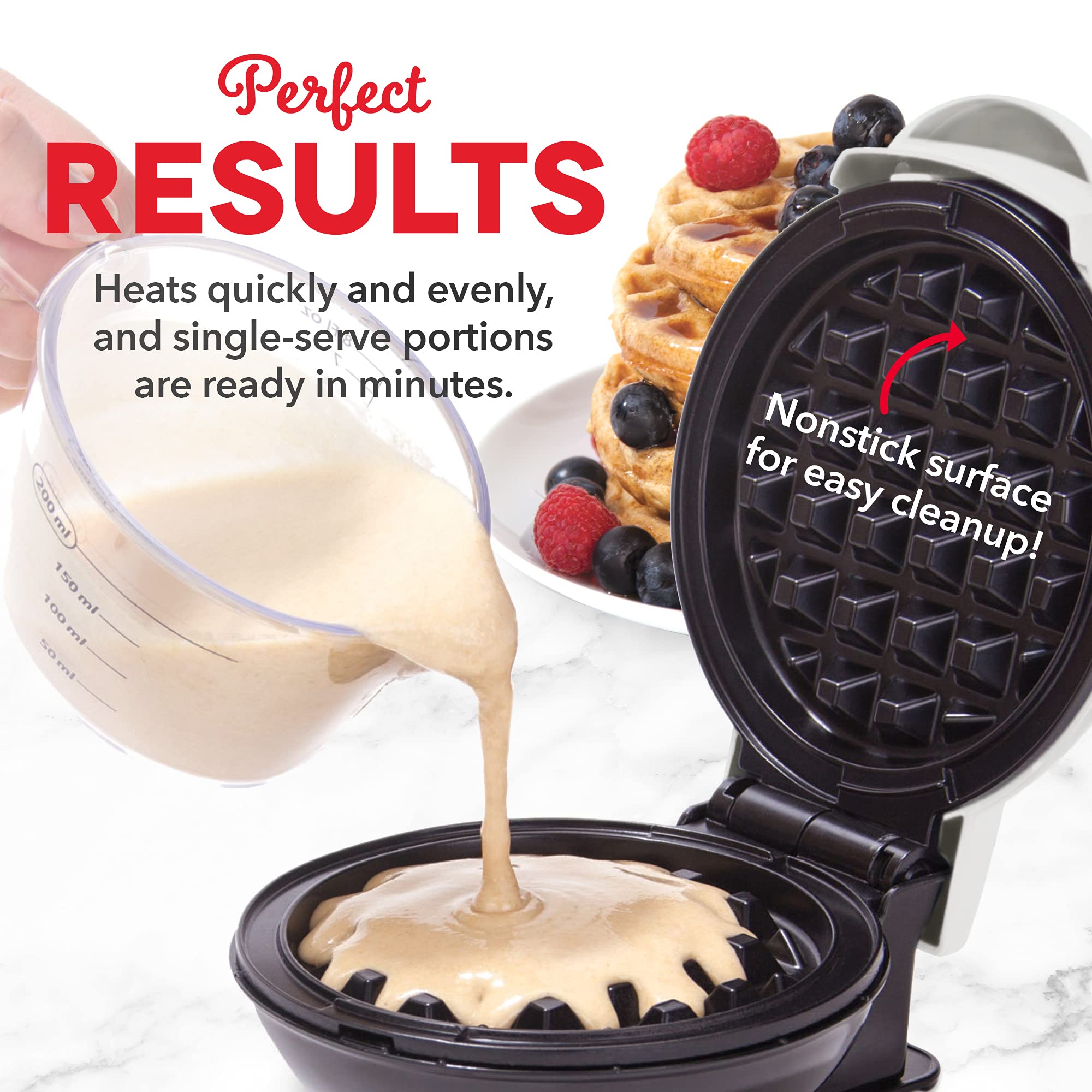 Dash Dmw100Rp Mini Maker For Individual Waffles, Hash Browns, Keto Chaffles With Easy To Clean, Non-Stick Surfaces, 4 Inch, Whit