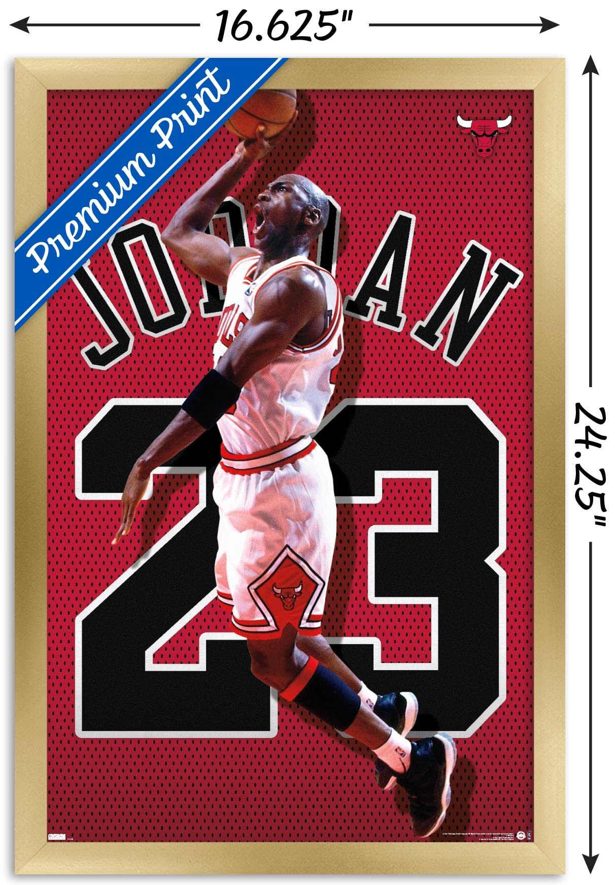 Trends International Michael Jordan - Jersey Wall Poster, 14.725'' X 22.375'', Gold Framed Version