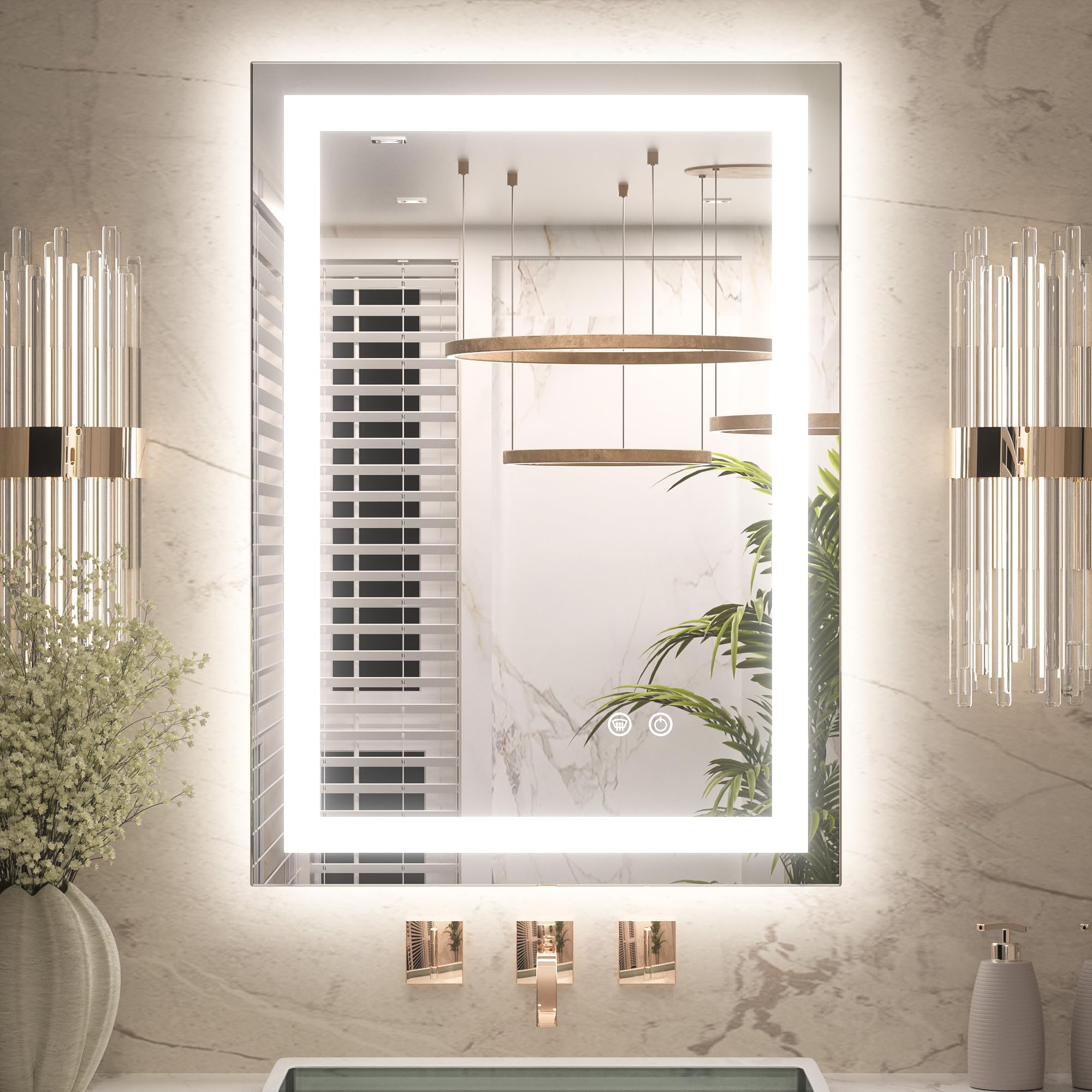 Keonjinn 30 X 36 Inch Bathroom Mirror With Lights, Led Vanity Mirror With Frontlit & Backlit, Stepless Dimmable 3-Color Temperat