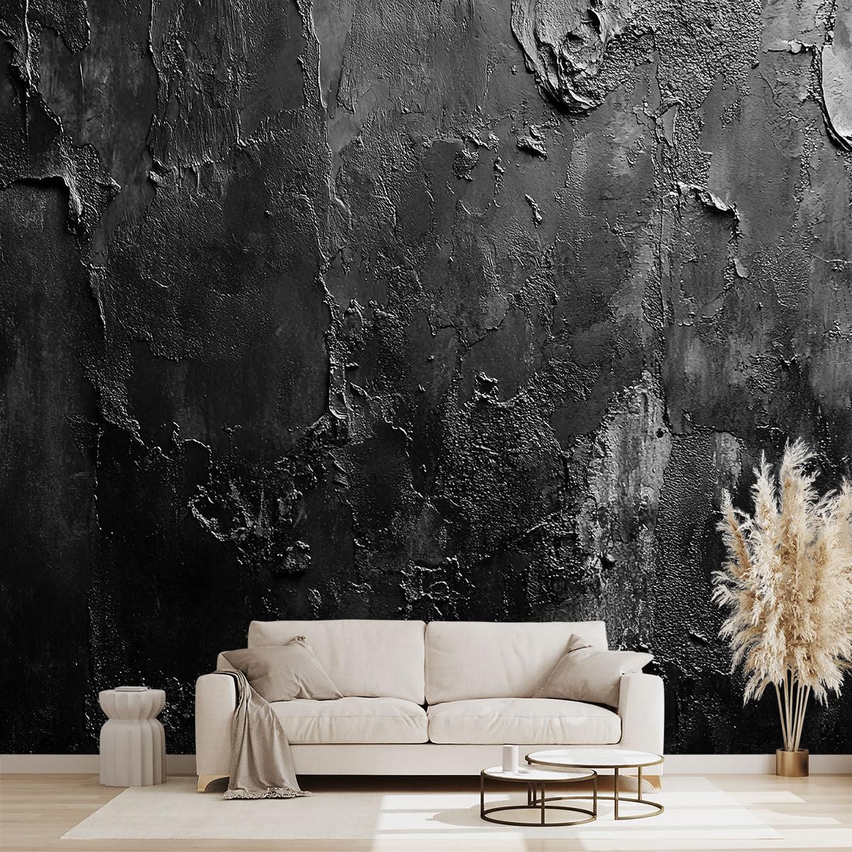 WXHFM - Grey Vintage wall Mural Black Abstract Wallpaper for Bedroom - 137x96 (Not Peel and Stick)