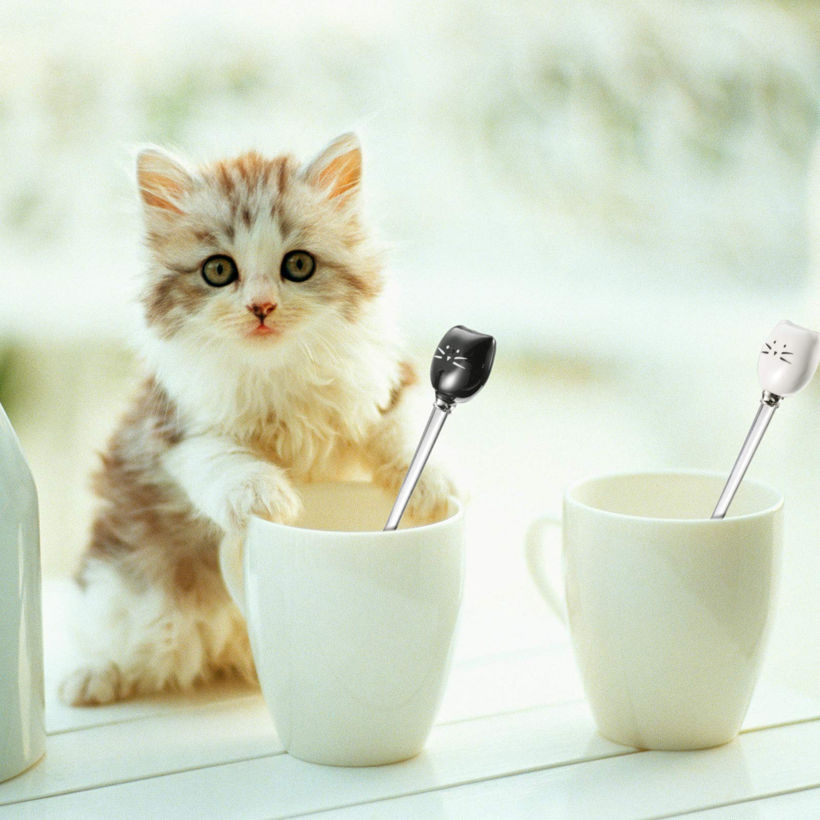 6 Pieces Cat Coffee Spoon Cute Stainless Steel Cat Head Spoon, Lovely Spoon, Ice Cream Dessert Spoon For Stirring Tea Coffee Sug
