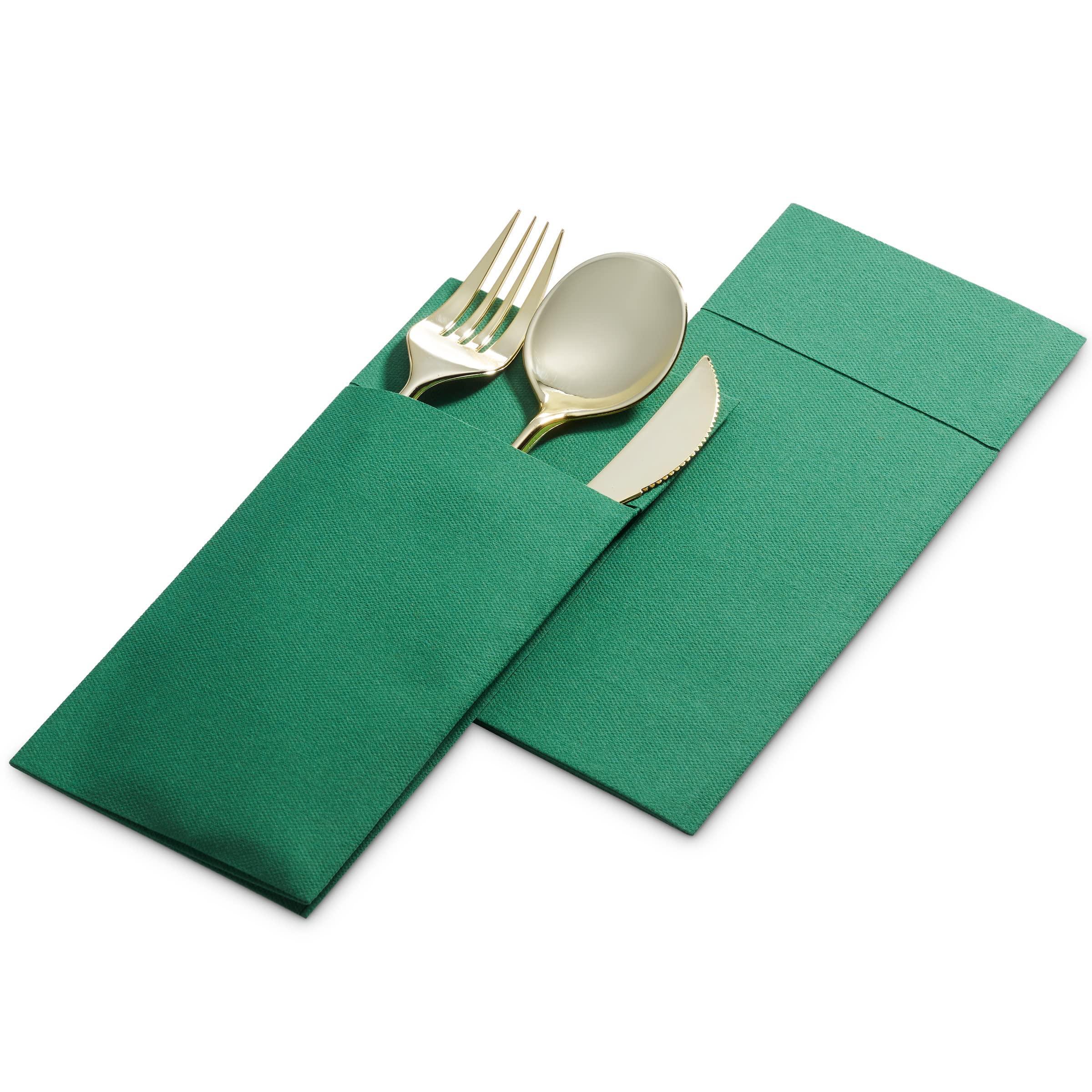 Disposable Linen-Feel Dinner Napkins with Built-in Flatware Pocket  50-Pack GREEN Prefolded Cloth Like Paper Napkins For Dinner  Wedding Or Party [Silverware NOT Included]