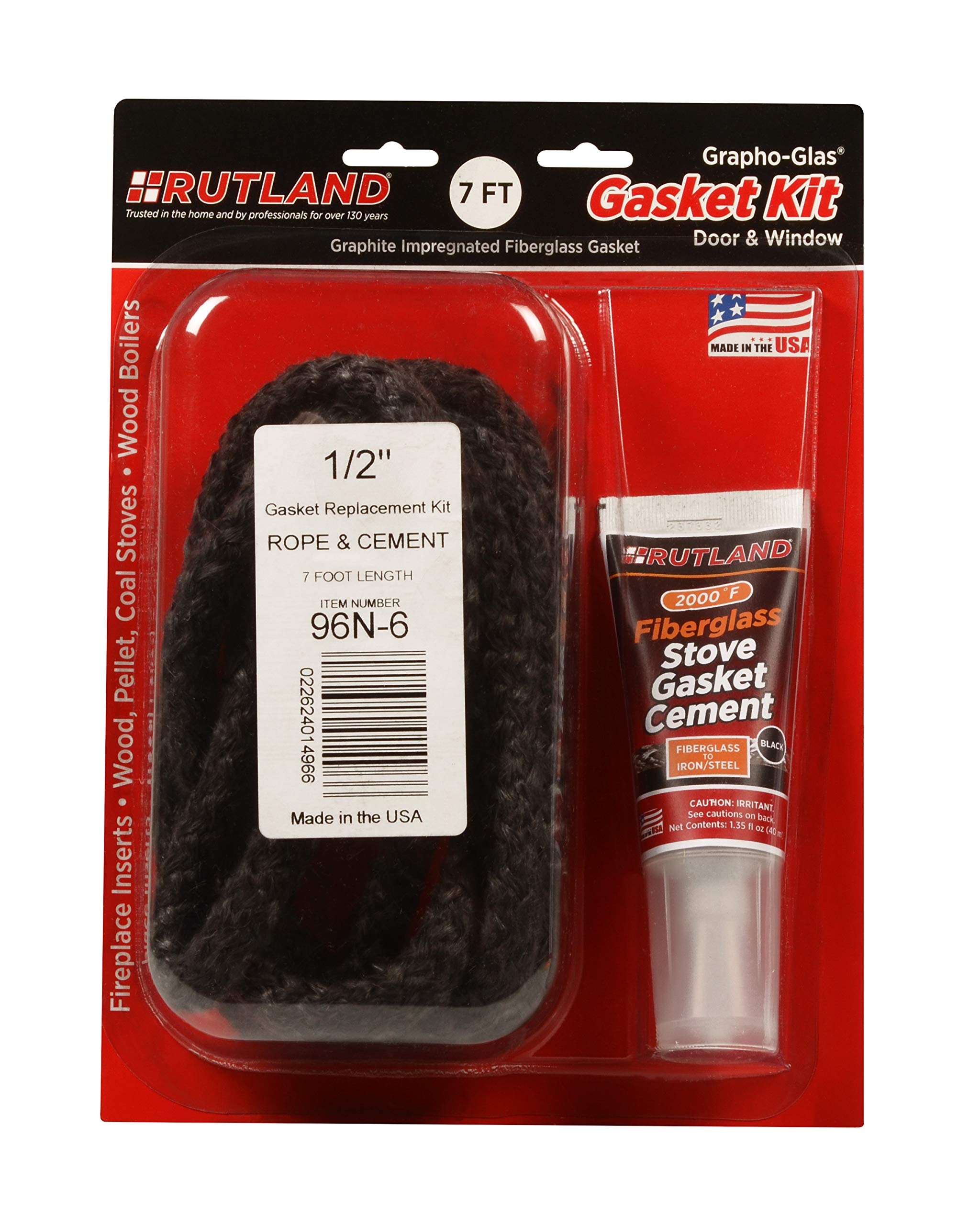 Rutland Products Rutland 96N-6 Grapho-Glas Rope Gasket Replacement Kit, 1/2-Inch By 7-Feet, 1/2'' X7', Black