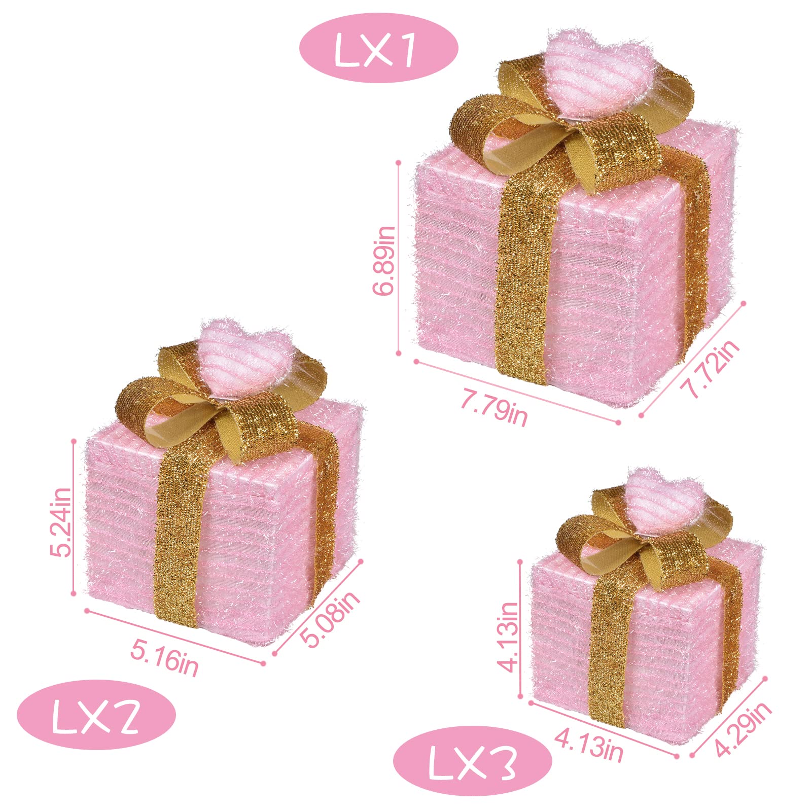 Christmas Light up Gift Boxes, Light up Xmas Boxes with Battery Operated for Christmas Decorations Indoor and Outdoor (3 Pack)