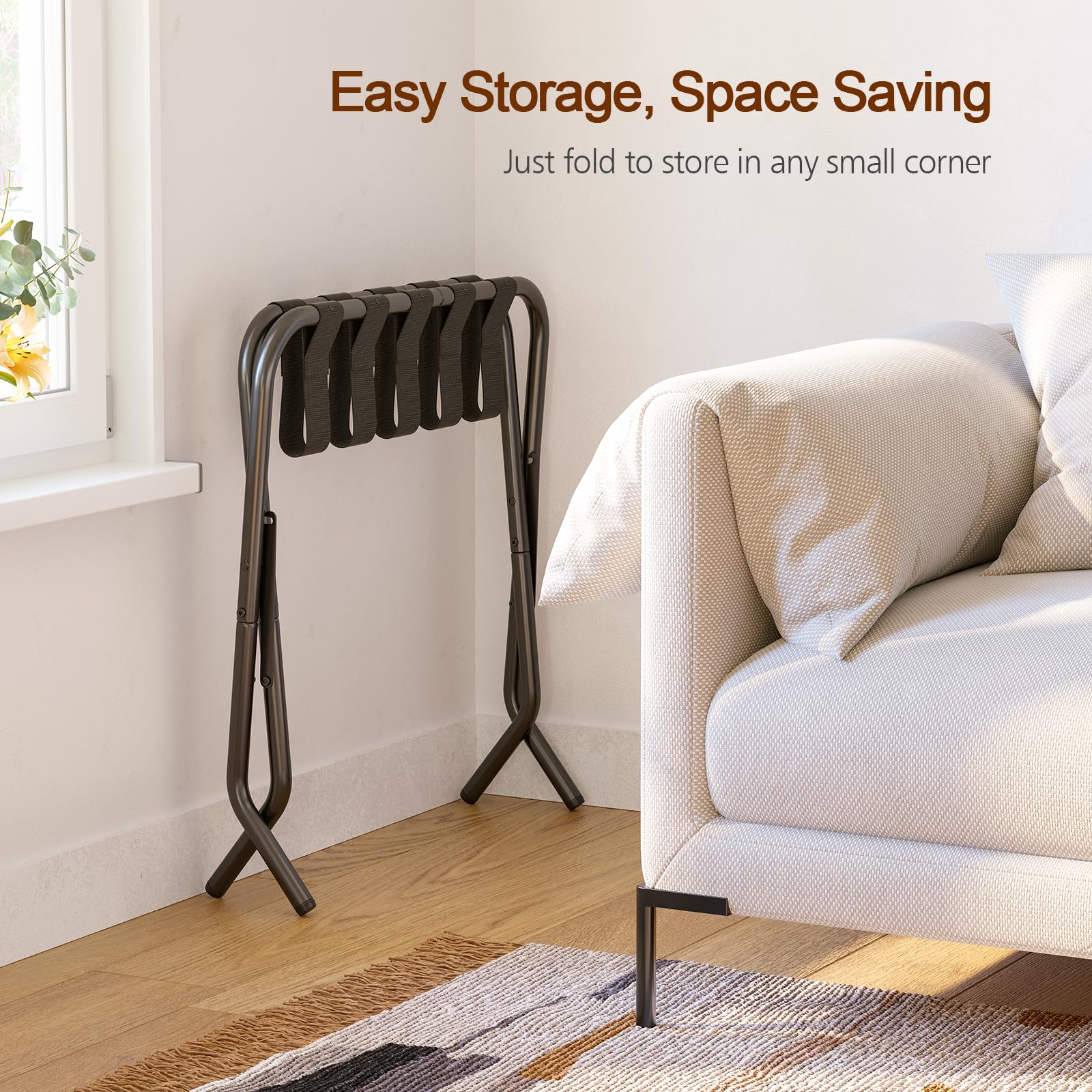 Amhancible Luggage Rack, Foldable Suitcase Stands Set Of 2, Metal Luggage Holder For Guest Room, Bedroom, Hotel, Holds Up To 110