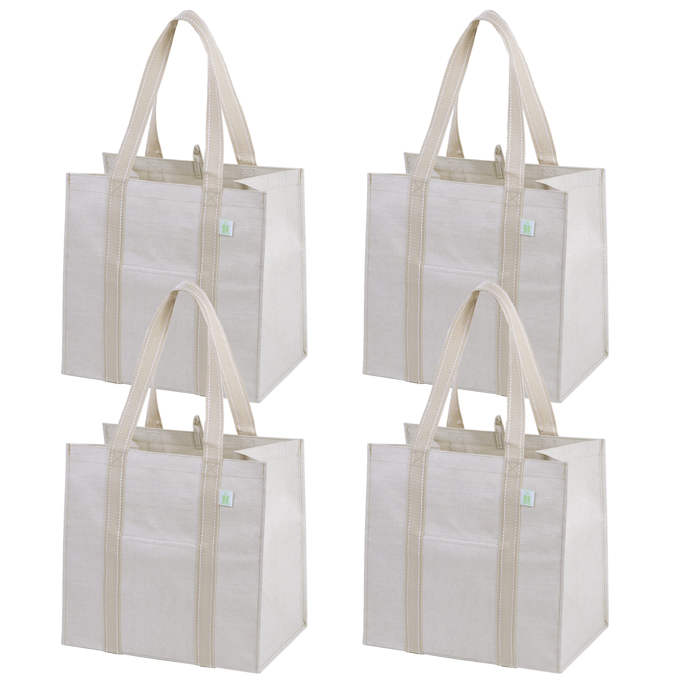 Veno 4 Pack Reusable Grocery Shopping Bag W/Hard Bottom, Foldable, Multi-Purpose Heavy-Duty Tote, Daily Utility Bag, Stands Upri