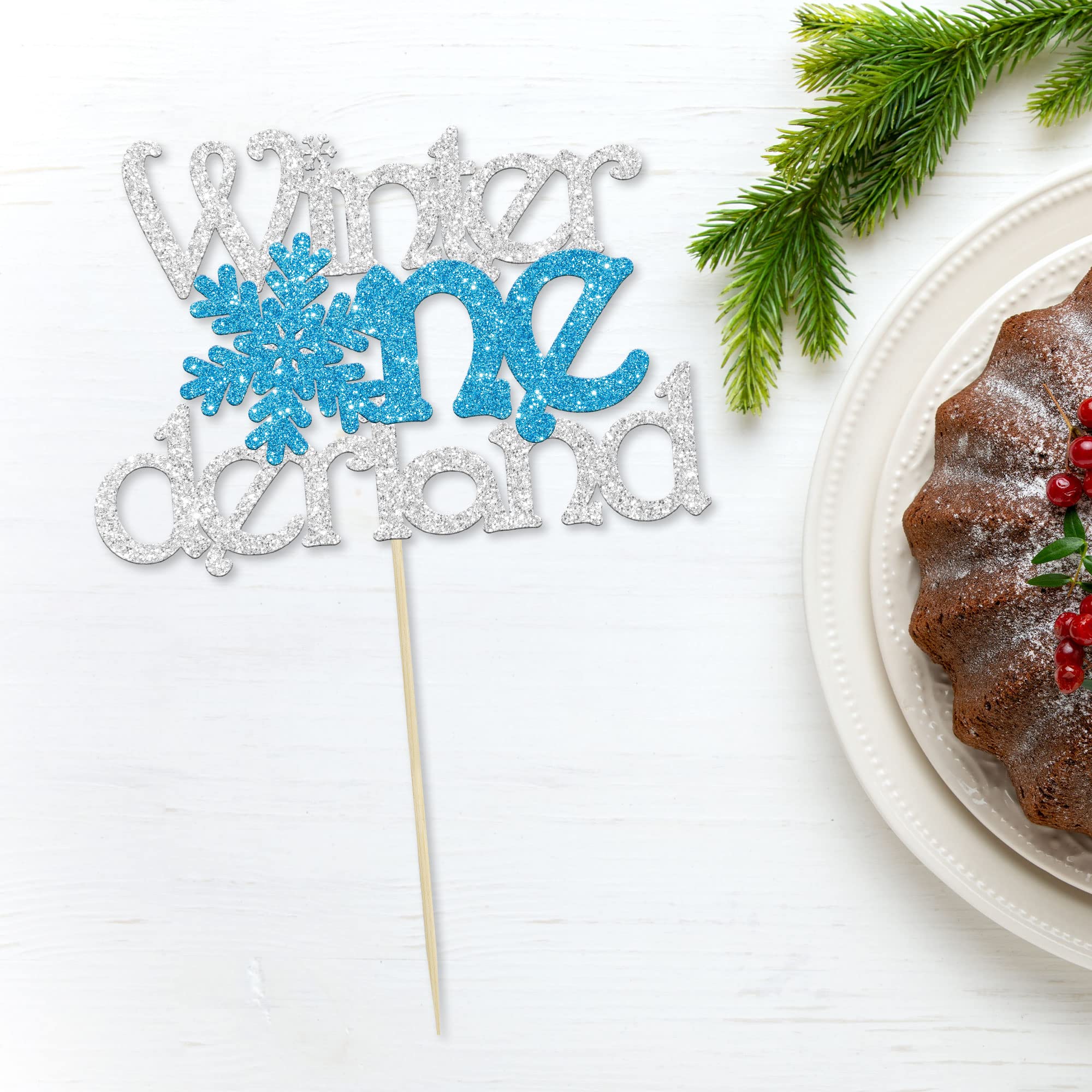 1Pc Winter Onederland Cake Topper Glitter Snowflake One 1st Birthday Party Cake Pick Decorations for Winter Snowflake Theme Baby Shower Kids First Birthday Party Supplies Silver Blue