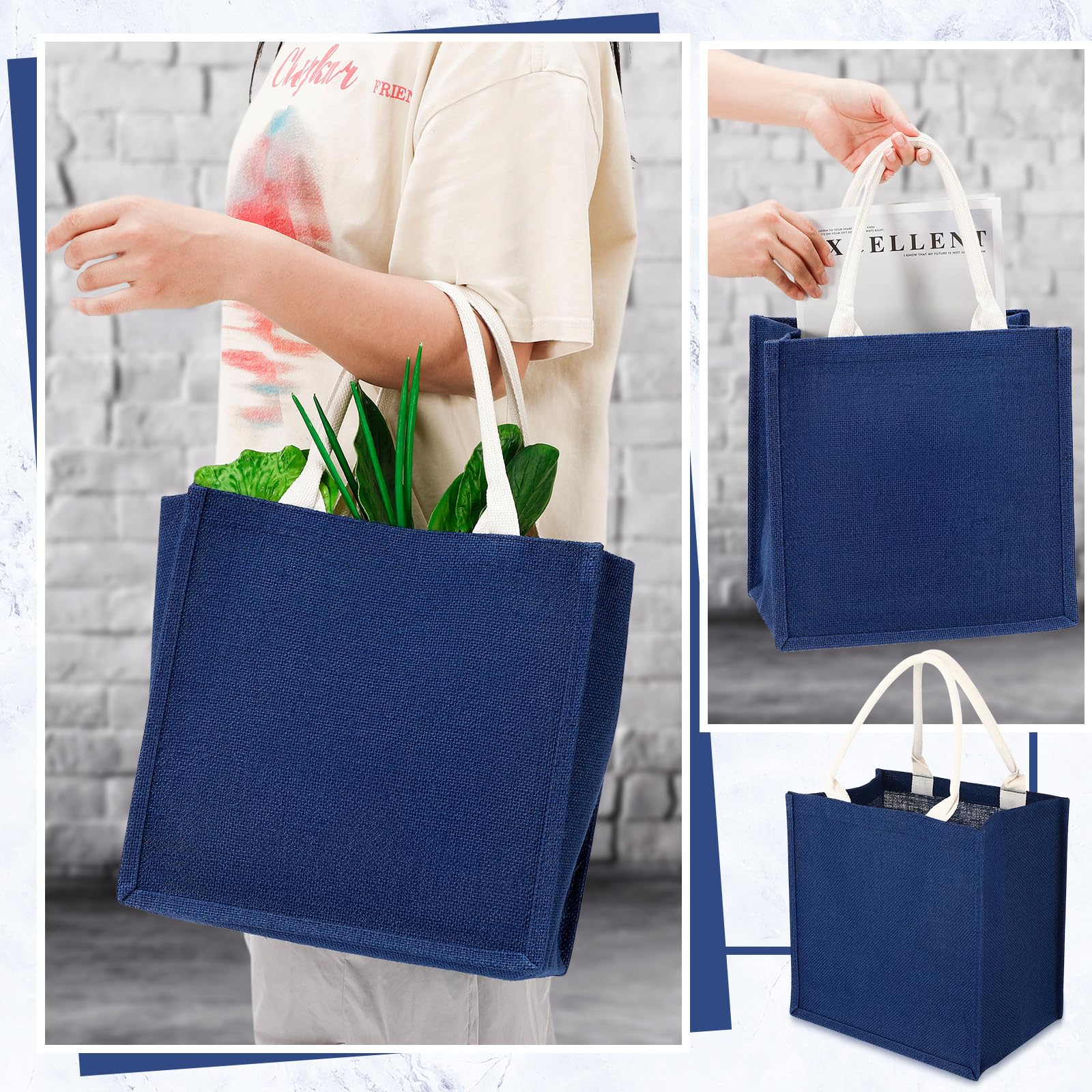 Saintrygo 12 Pcs Burlap Jute Tote Bags with Handle Reusable Blank Bridesmaid Gift Bags for Shopping Wedding DIY, 12x12x7.7In (Na