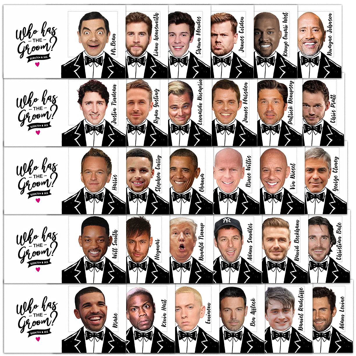 Bridal Shower Games - Who Has The Groom Scratch Off Celebrity Cards, Bachelorette Party Games Supplies - 36 Cards(Xl01-Baica) Wh