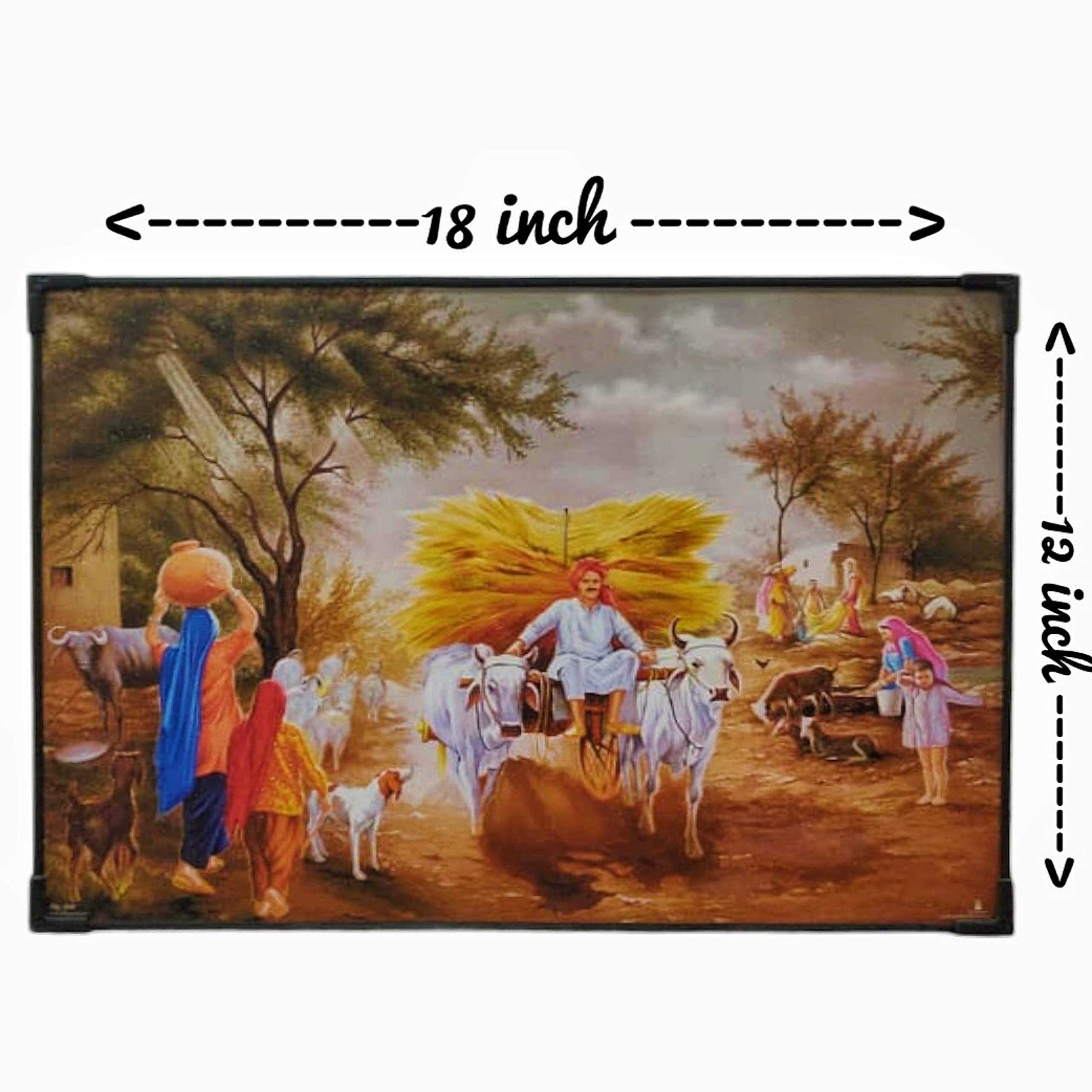 Saanwara Creations Wooden Board Vastu Village Scene West Direction Wall Painting For Living Room, Bedroom, Office, Hotels, Drawi