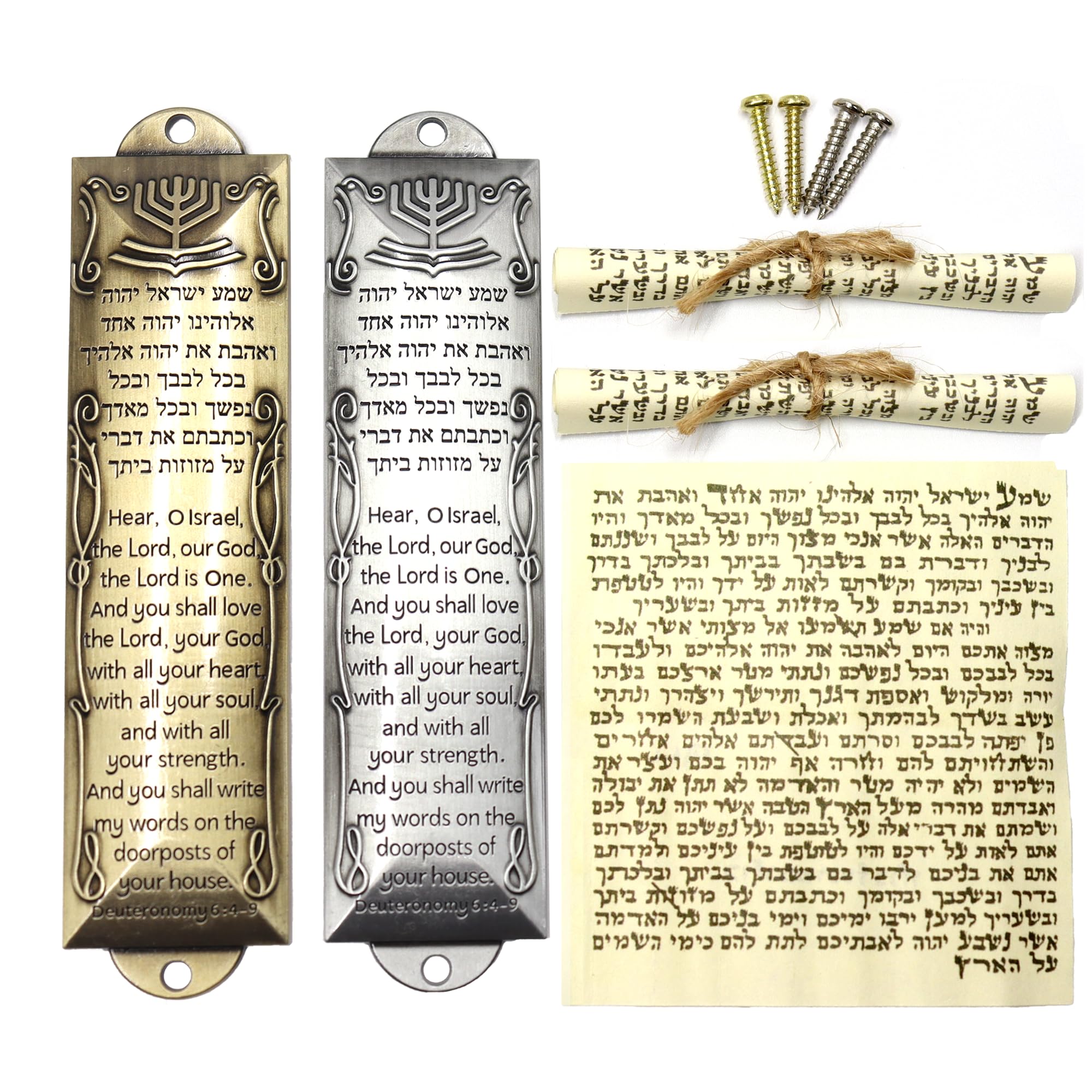 Zivosely Mezuzah with Scroll for Door, Set of 2 Mezuzah Cases with Scrolls, Metal Mezuzah with English/Hebrew Blessing for Jewis