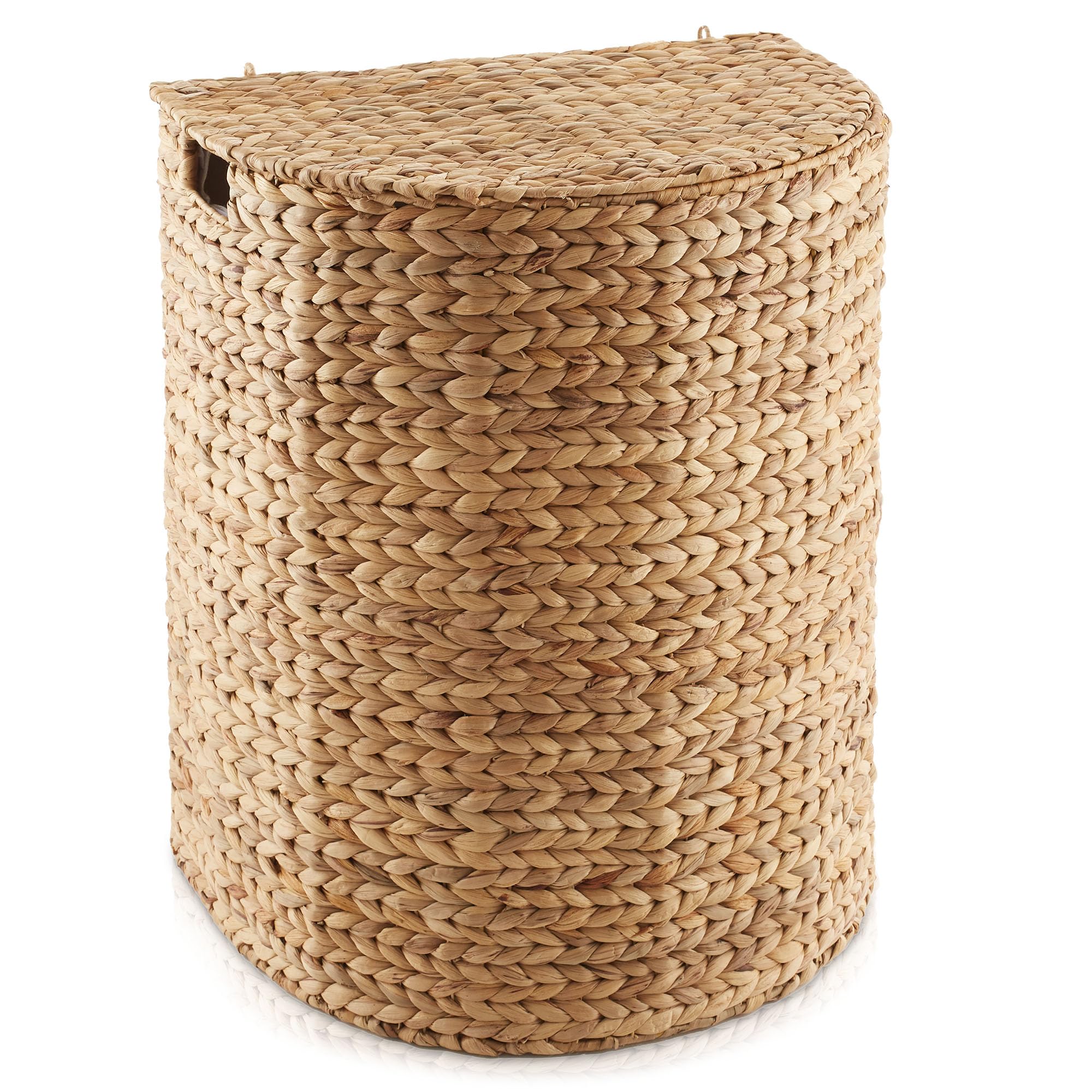 Casafield Half Moon Laundry Hamper With Lid And Removable Liner Bag - Natural, Woven Water Hyacinth Laundry Basket For Clothes A