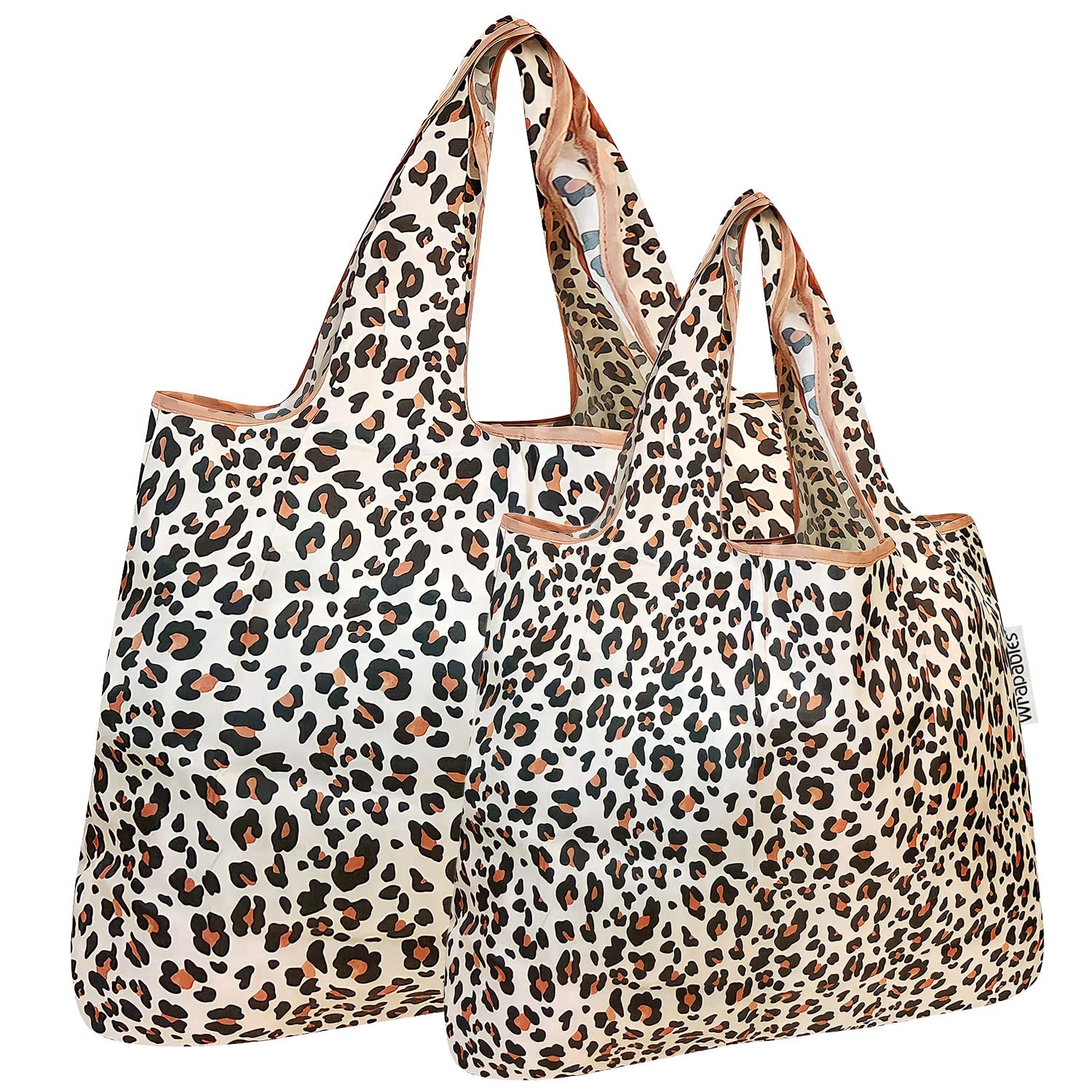 allydrew Large & Small Foldable Tote Nylon Reusable Grocery Bags, Set of 2, Wild Cat