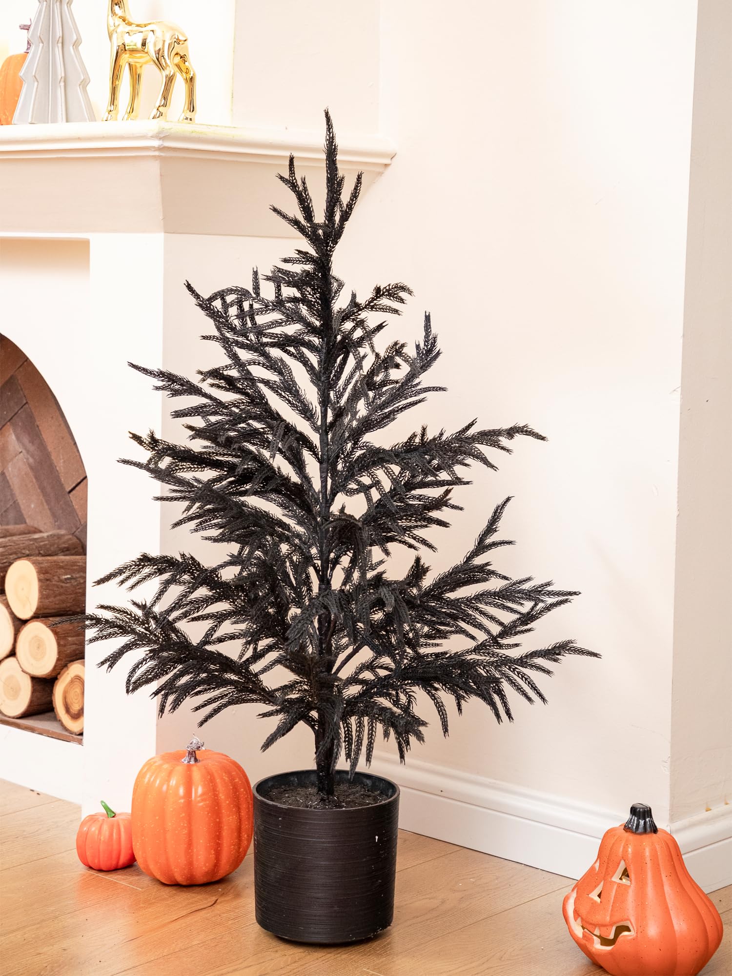 36 Black Christmas Tree with Pot Norfolk Pine Tree Artificial Small Christmas Tree for Front Porch Outdoor Indoor Christmas Deco