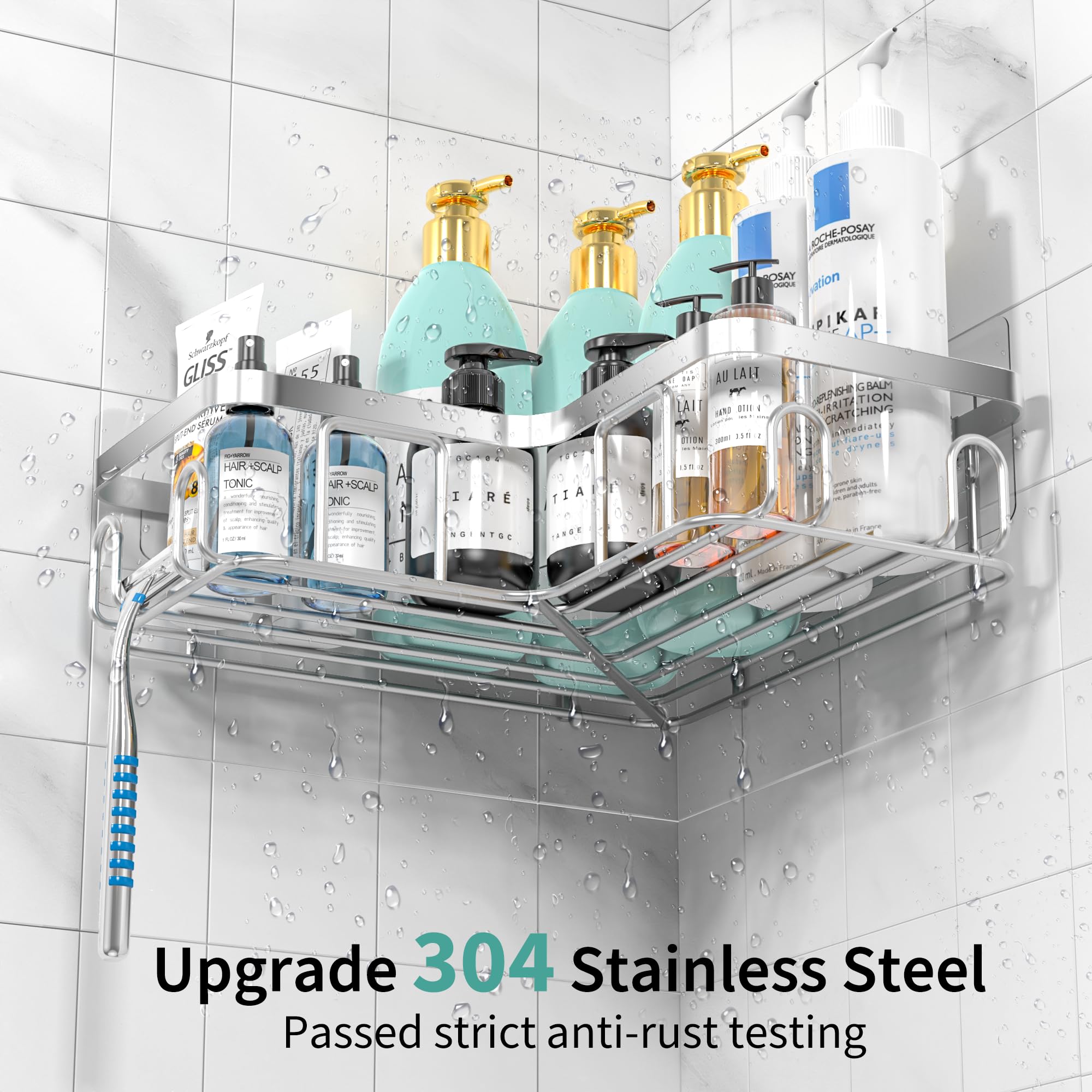 Moforoco Corner Shower Caddy, 3 Pack Shower Organizer Shelf With Soap Holder And 12 Hooks, Adhesive Shower Shelves Rustproof For