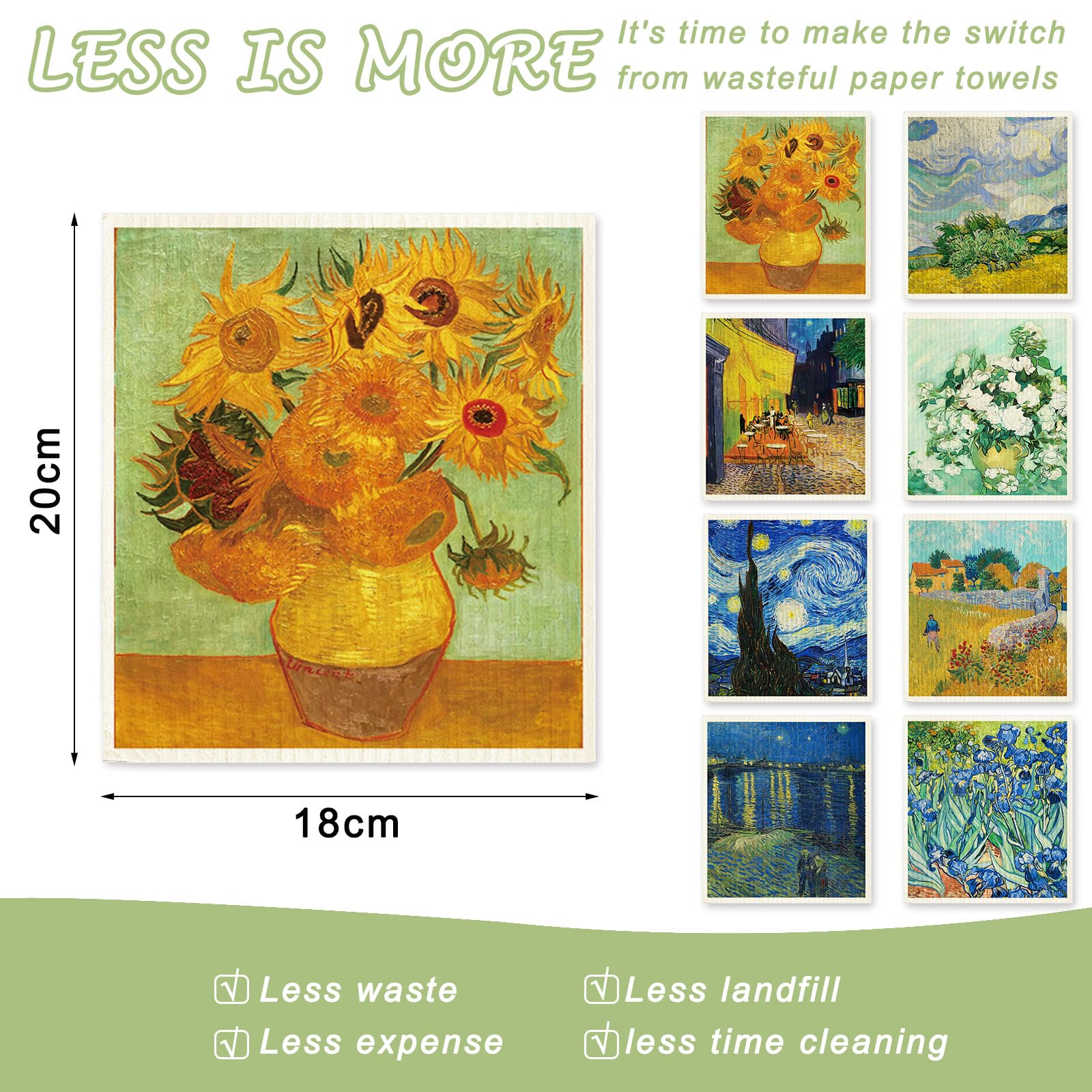 Jarthenaamcs Van Gogh Painting Swedish Kitchen Dishcloth 8 Designs Cotton Kitchen Towel Absorbent Dish Towel For Housewarming Cl