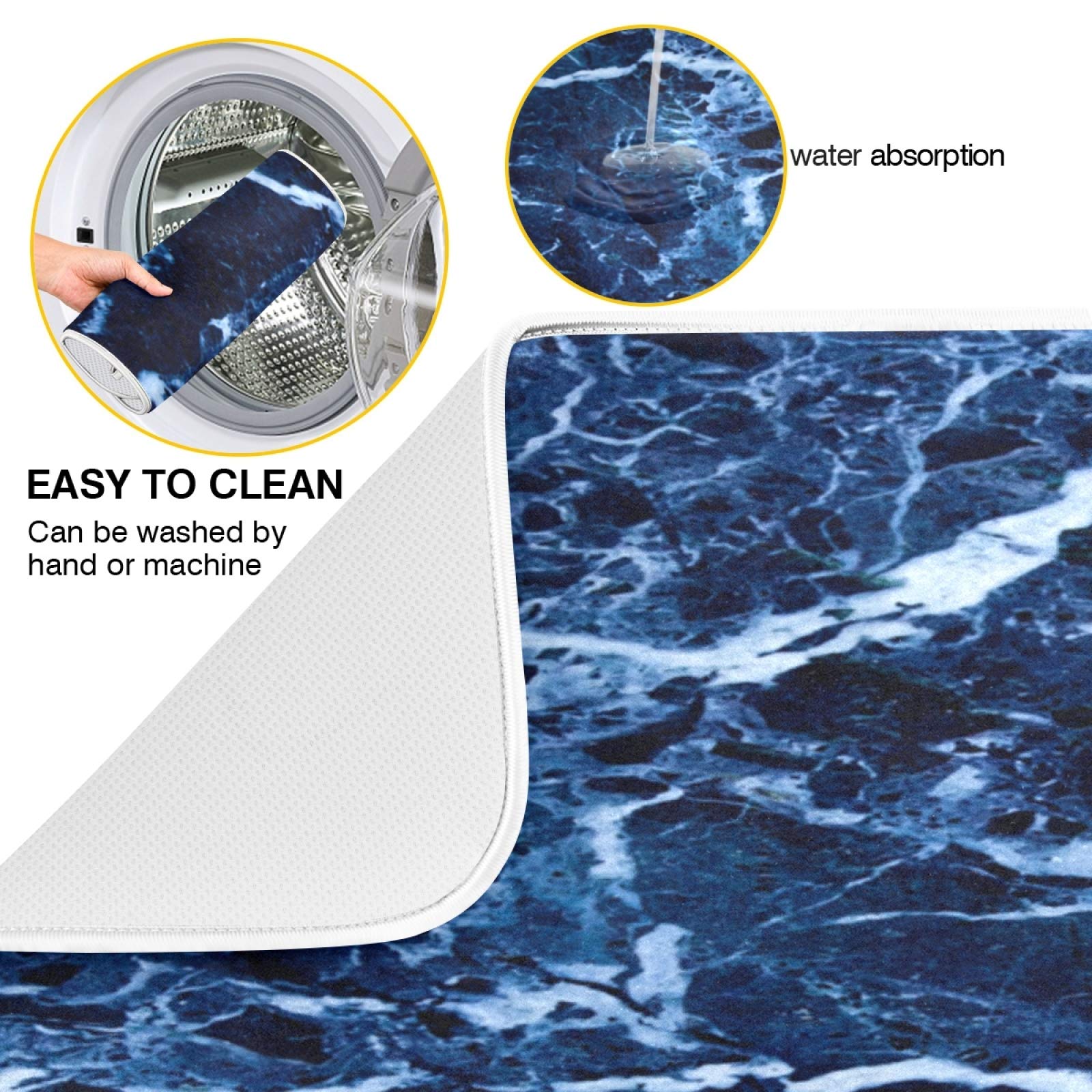 Super Absorbent Dish Drying Mat, Microfiber Fast-Drying Dish Mat, 24 '' X 18, Kitchen Dish Drying Pad, Navy Blue Marble