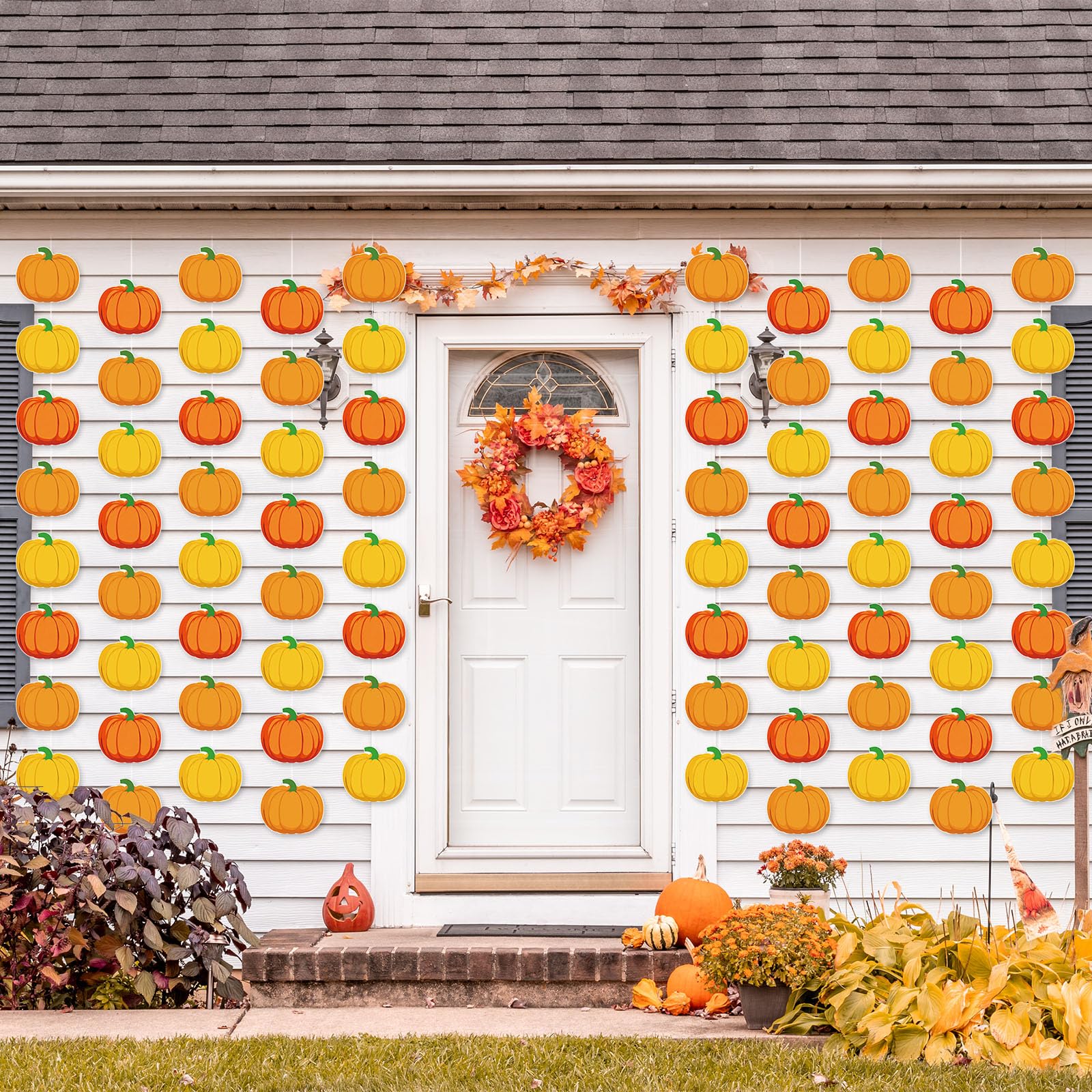 VitalCozy 24 Pack Thanksgiving Party Paper Hanging Decorations Pumpkin Garland Banner Pumpkin Streamers Backdrop Autumn Harvest