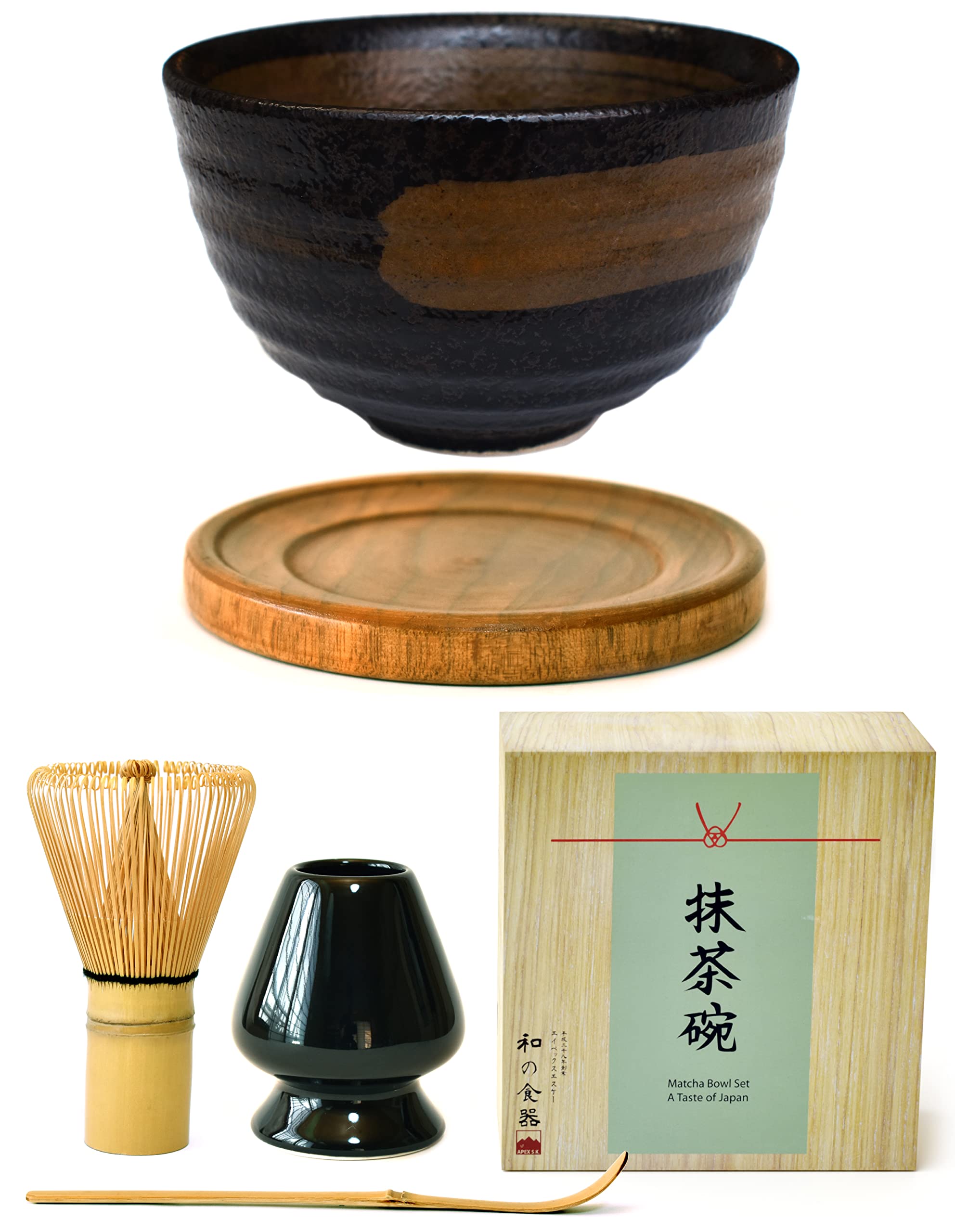 Apex S.K. Premium Japanese Ceremonial Matcha Green Tea Chawan Bowl Full Kit Matcha Whisk Set With Accessories And Tools Bamboo C
