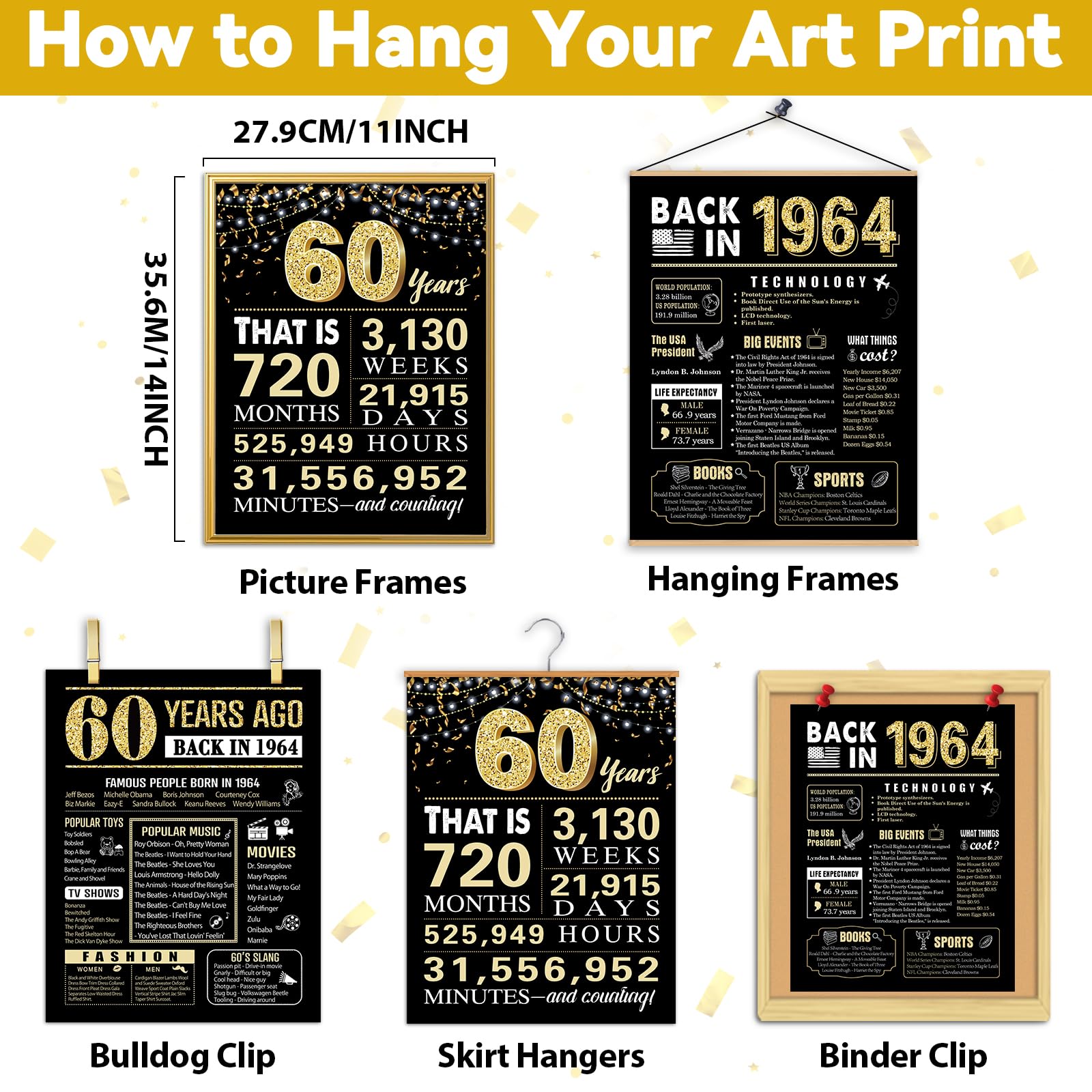 60Th Birthday Decorations Back In 1964 Posters 3 Pieces 11 X 14 1964 Birthday Gifts For Men 60 Years Ago Party Decorations Suppl