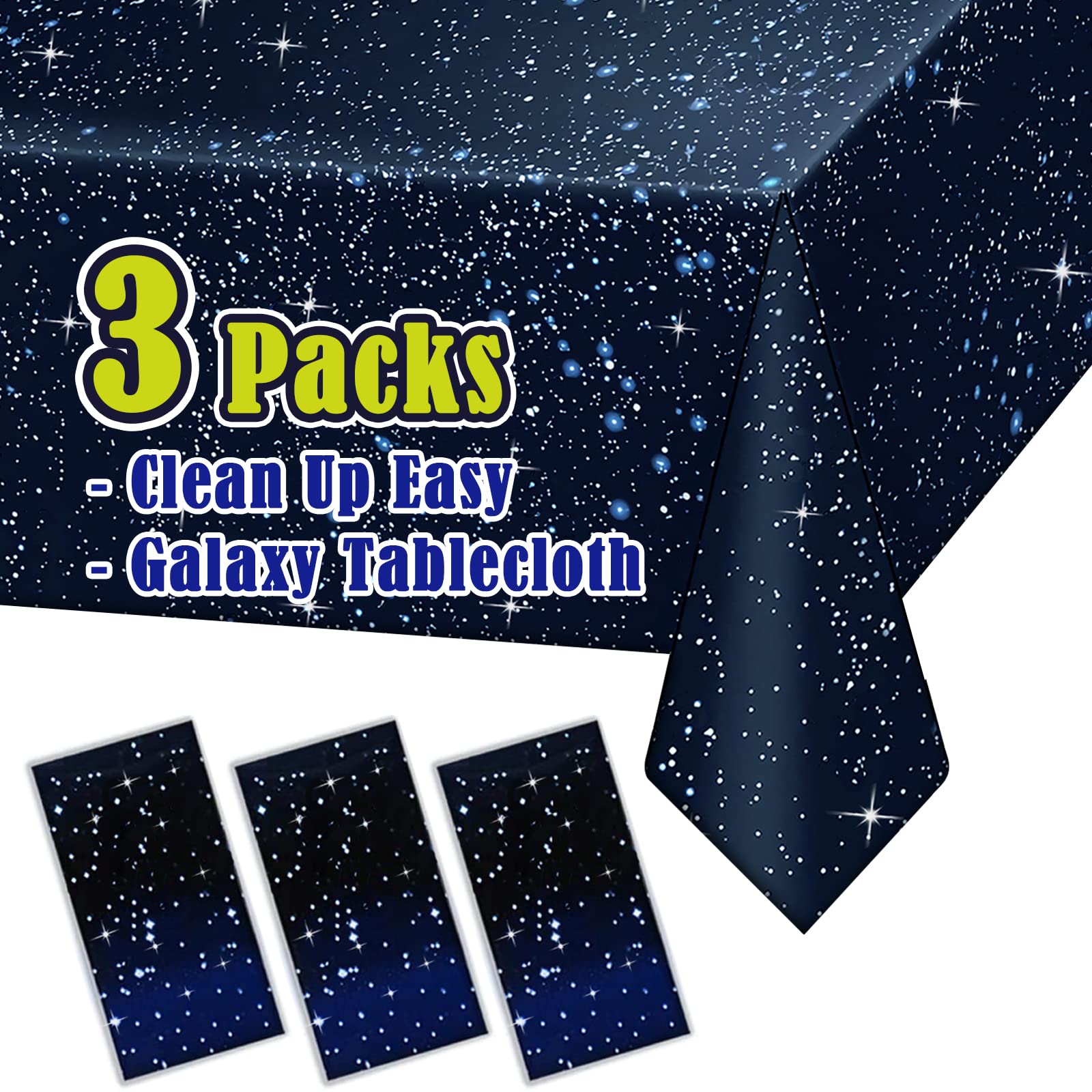 Vusnud 3 Packs - Space Tablecloth, Galaxy Themed Plastic Table Cover, Disposable Plastic Star Party Table Cover, 54 x 108, Fit f
