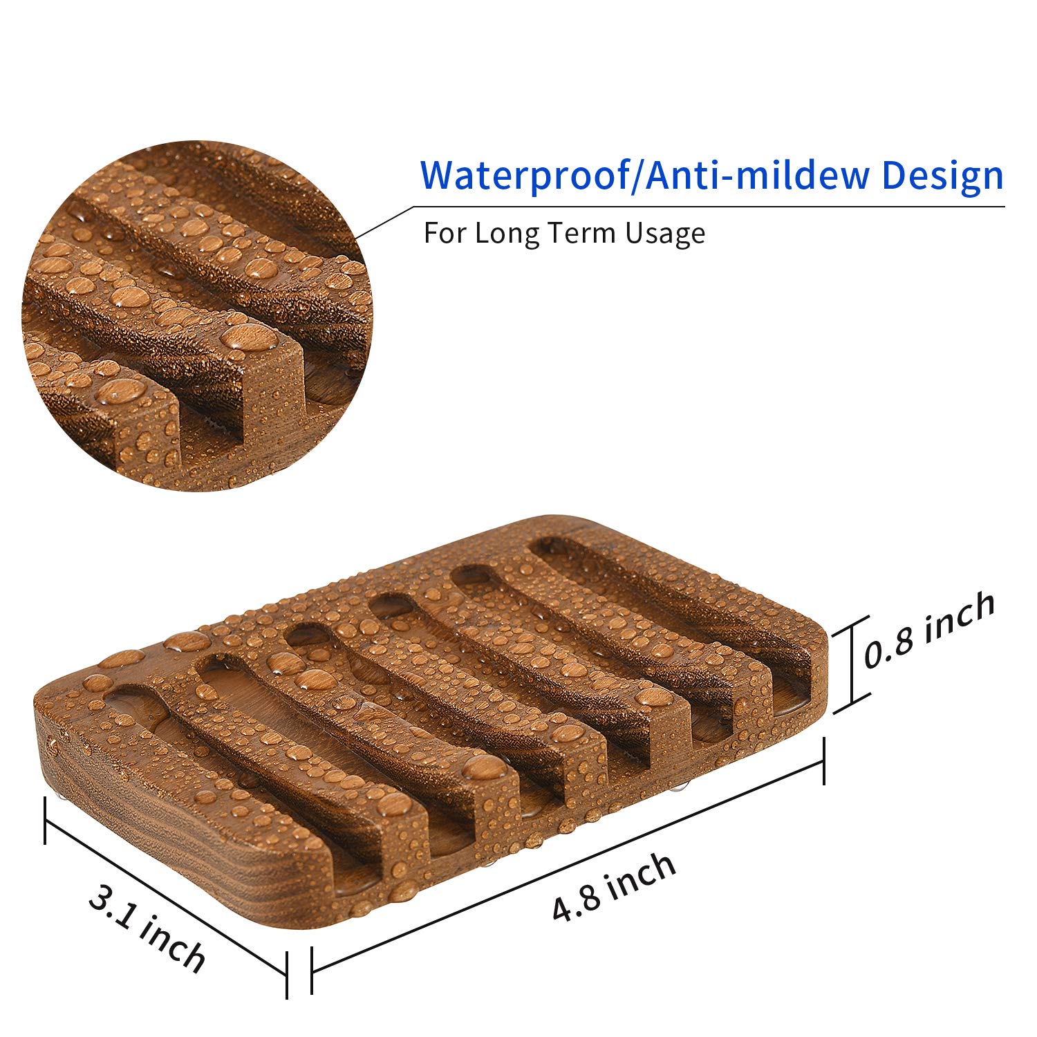 SUBEKYU Wooden Soap Dishes for Bathroom/Shower  Bar Soap Holder with Self Draining Tray  Natural Waterfall Drain Soap Saver  Teak (1P)