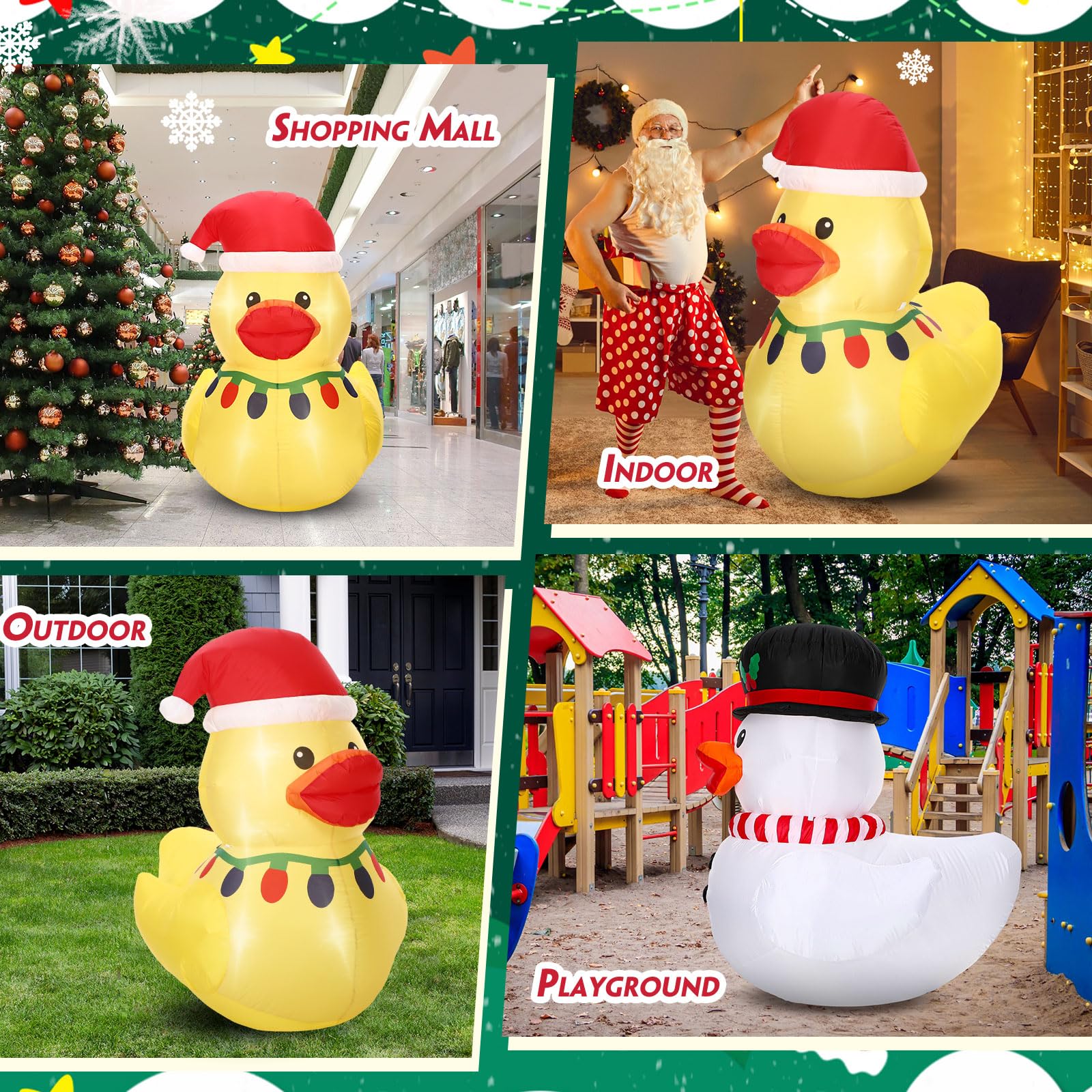 Leyndo 1 Set 5FT Christmas Inflatables Decoration Outdoor Inflatables Duck with Build-in LEDs Lights Giant Blow up Duck Wear Cla