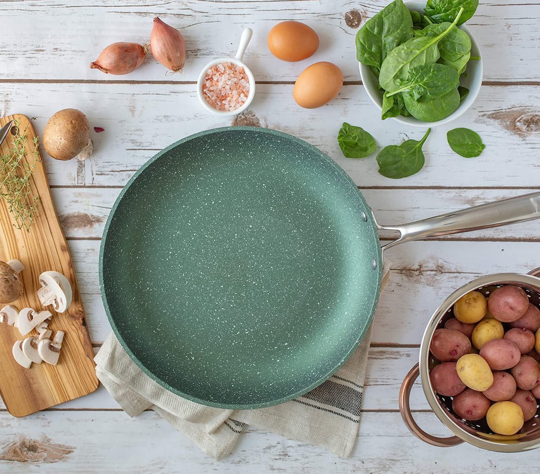 Waxonware Non Stick Frying Pans Set Of 2 - Pfoa Free, Emerald Green Pan, 9.5 & 11 Inch Non Stick Skillets - Frying Pan Skillet,