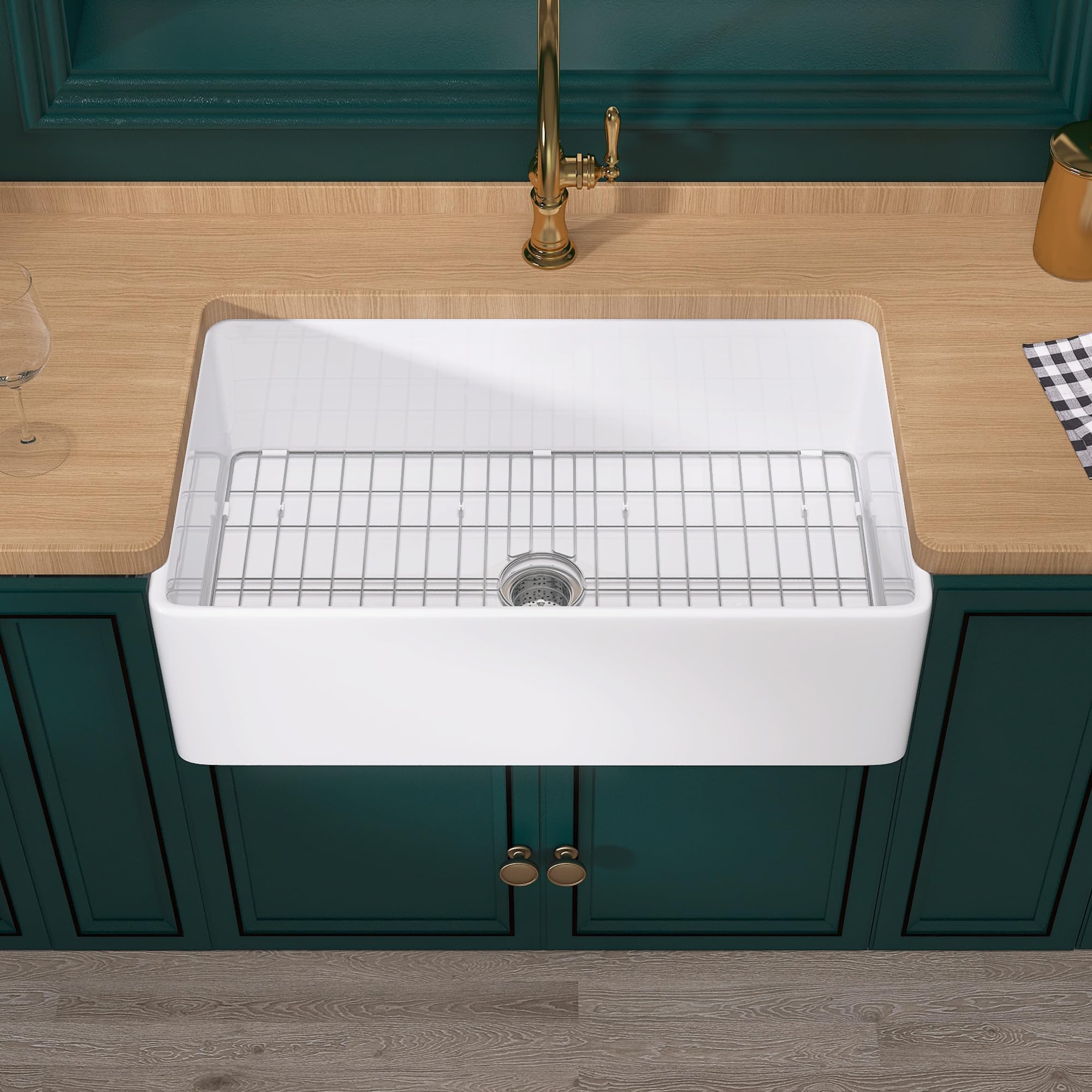 Miuara Farmhouse Sink 30 Inch - White Apron Front Kitchen Sink Reversible 30x20x10, Undermount Installation, Farm House Style Si