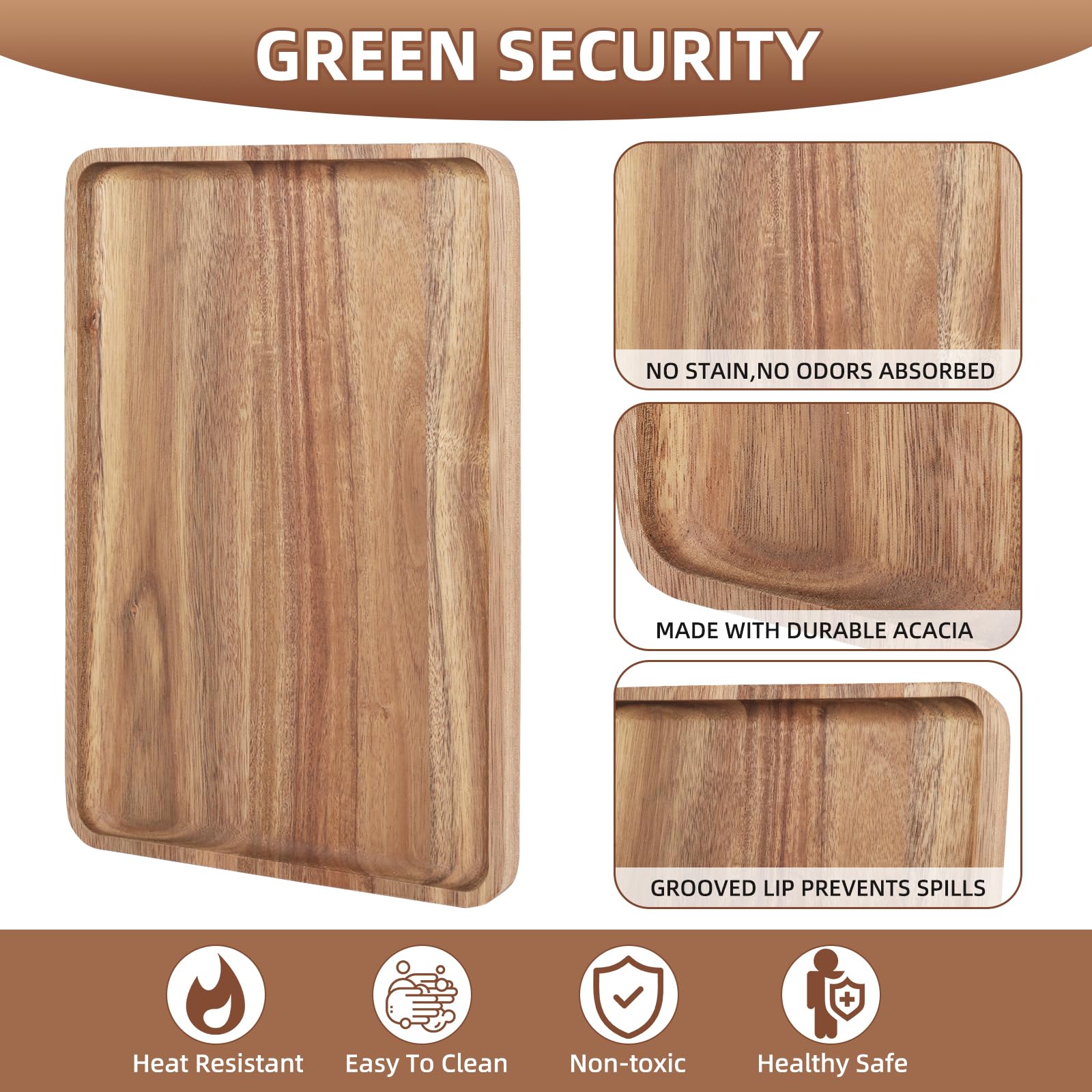 Charmlife 2 Pcs Solid Acacia Wood Serving Trays Rectangular Wooden Serving Platters Natural Wooden Boards For Bar Coffee Party 1