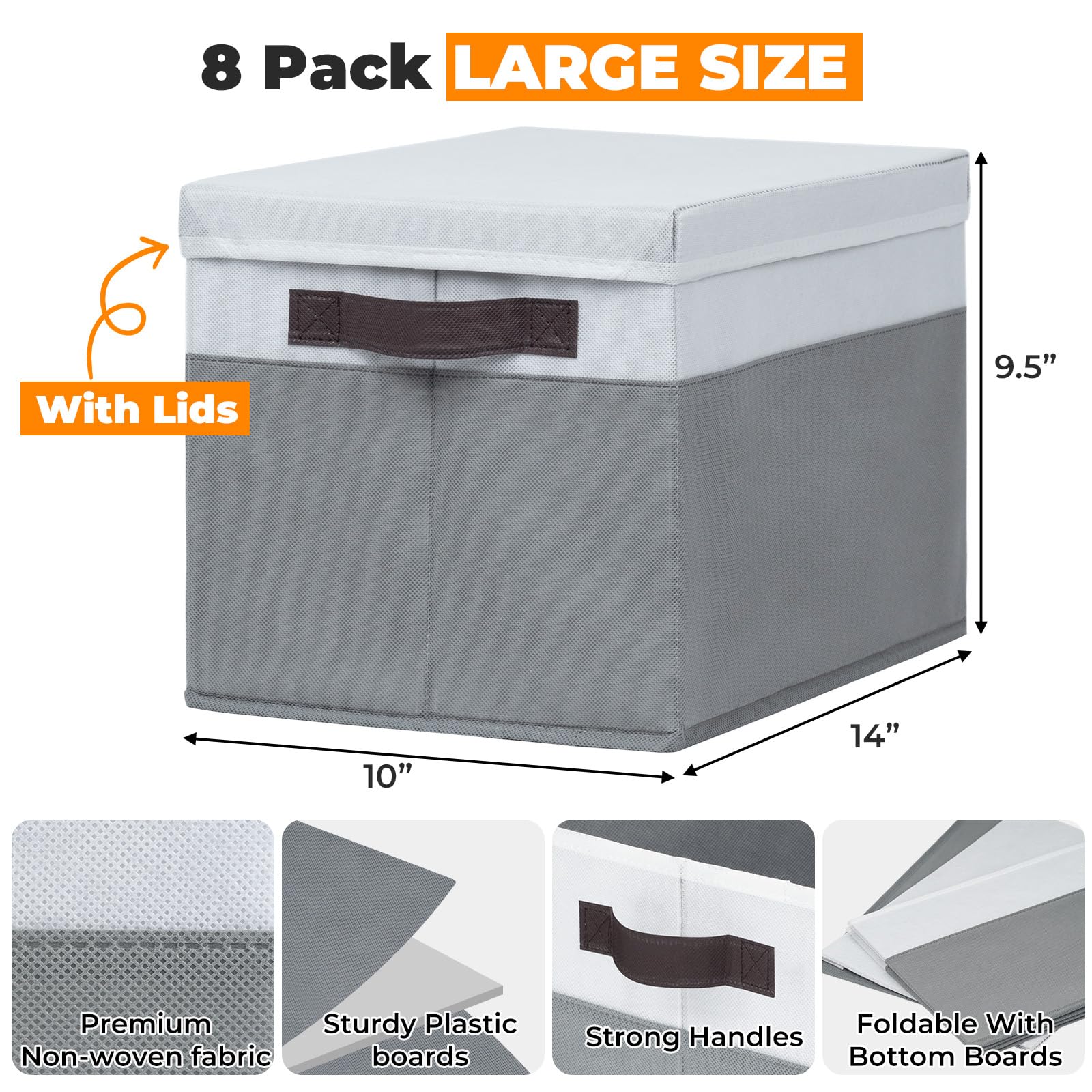 Criusia 8 Pack Closet Storage Bins With Lids - Stackable Storage Baskets For Organizing Clothes Toys Blankets - Odorless For Bab