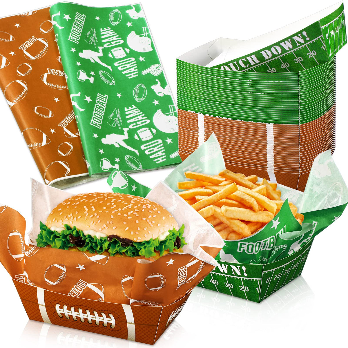 Pajean 100 Pcs Football Py Supplies 1.1 Lb 50 Paper Food Trays Serving Boats With Grease Resistant Liner Papers Waxed Deli Sheet