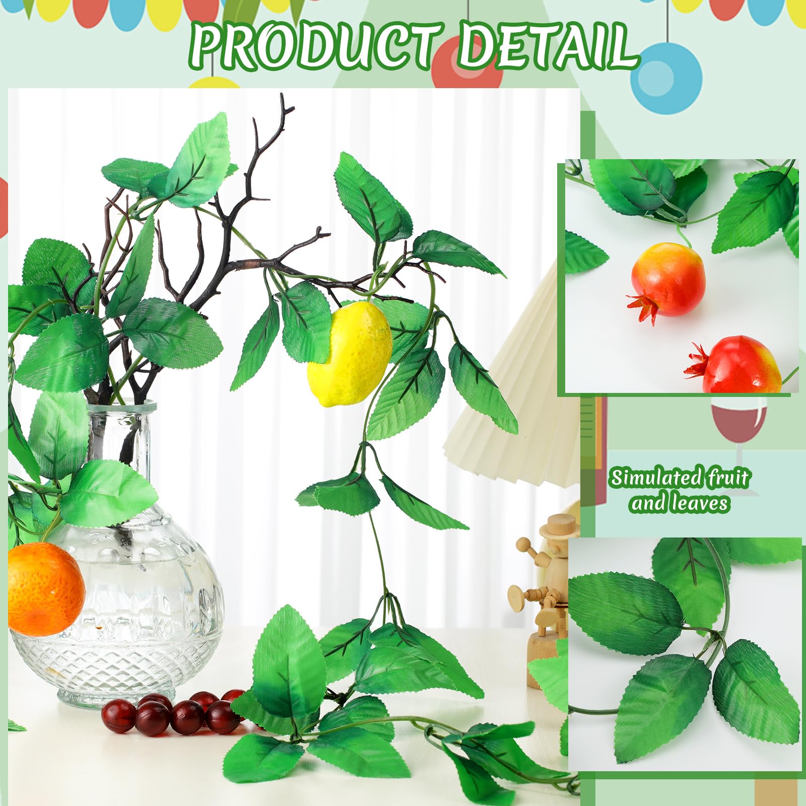 Glitinsel 4 Pcs Sukkah Decoration Fruits Hanging Banner for Sukkot - Etrog Apple Fruits Decorations for Jewish Holiday Celebrati