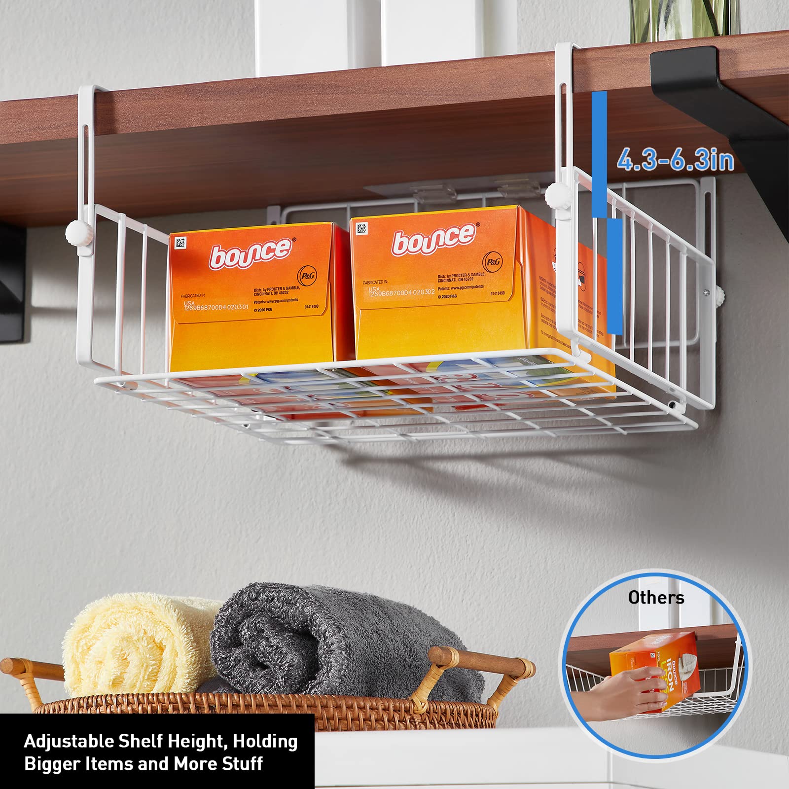 Amonhouseware 2 Pack Hanging Under Shelf Storage Basket,Adjustable Under Cabinet Add-On Storage Racks Slide-In Baskets Organizer