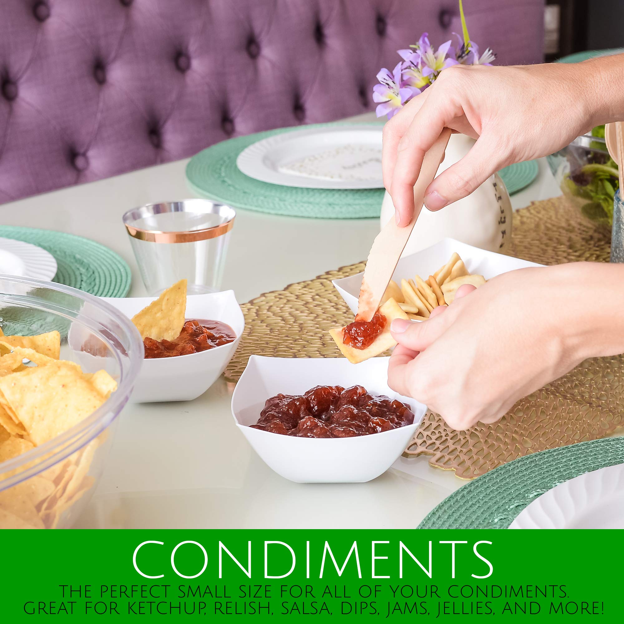 Plasticpro Disposable Square Serving Bowls, Party Snack Or Salad Bowl, Plastic Clear Or White Pack Of 4 (8 Ounce, White)