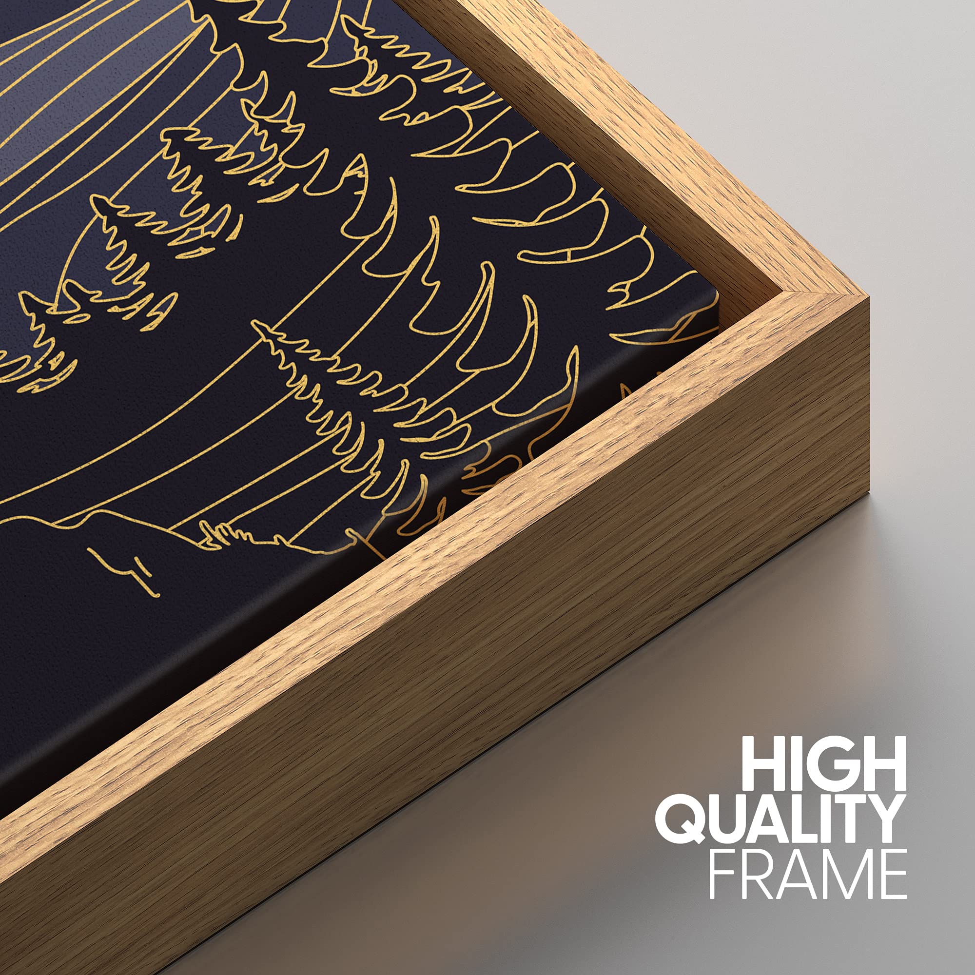 IDEA4WALL Framed Canvas Print Wall Art Deer in The Golden Blue Night Forest Animals Wildlife Illustrations Modern Art Farmhouse/Country Dark for Living Room  Bedroom  Office - 16''x24'' Natural