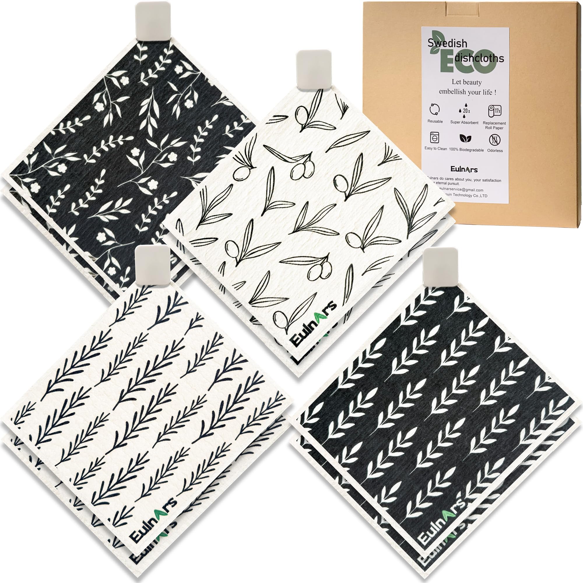 Eulnars Swedish Dishcloths for Kitchen, 8 Pack Flower Reusable Paper Towels Washable, Non-Scratch Swedish Kitchen Towels, Super 