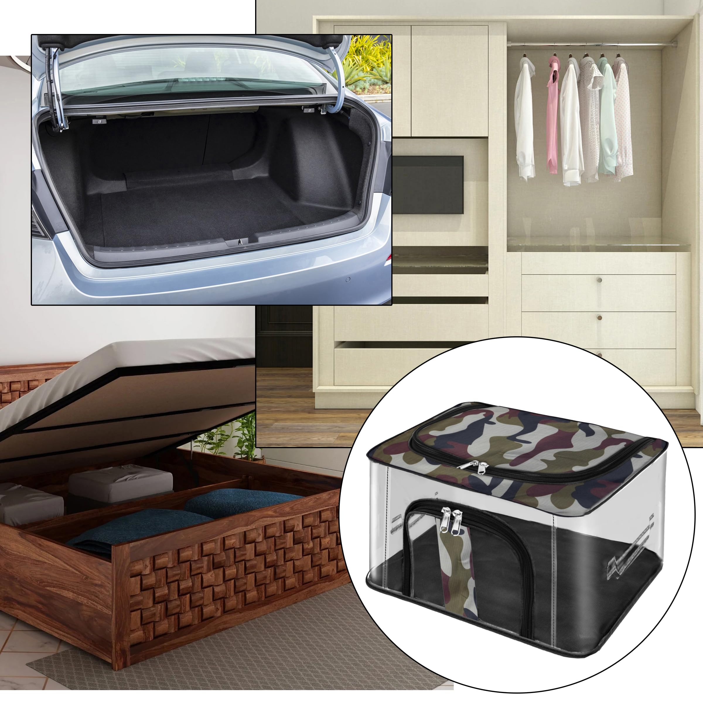 Storite 3 Pack Nylon 33 L Military Print Transparent Moisture Proof Storage Box For Clothes Closet Wardrobe Organizer For Clothe