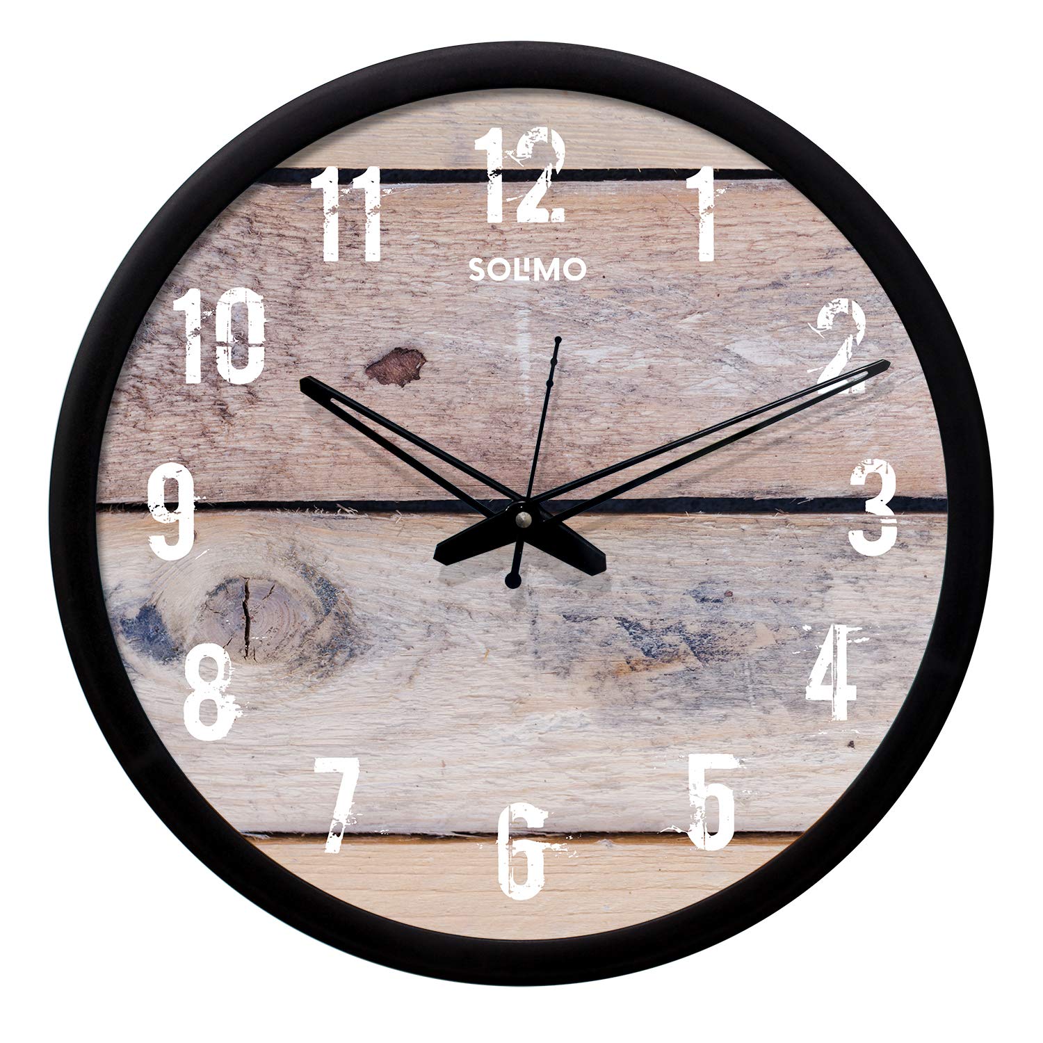 Amazon Brand - Solimo 12-Inch Wall Clock - Designer (Silent Movement, Black Frame), Analog, Plastic