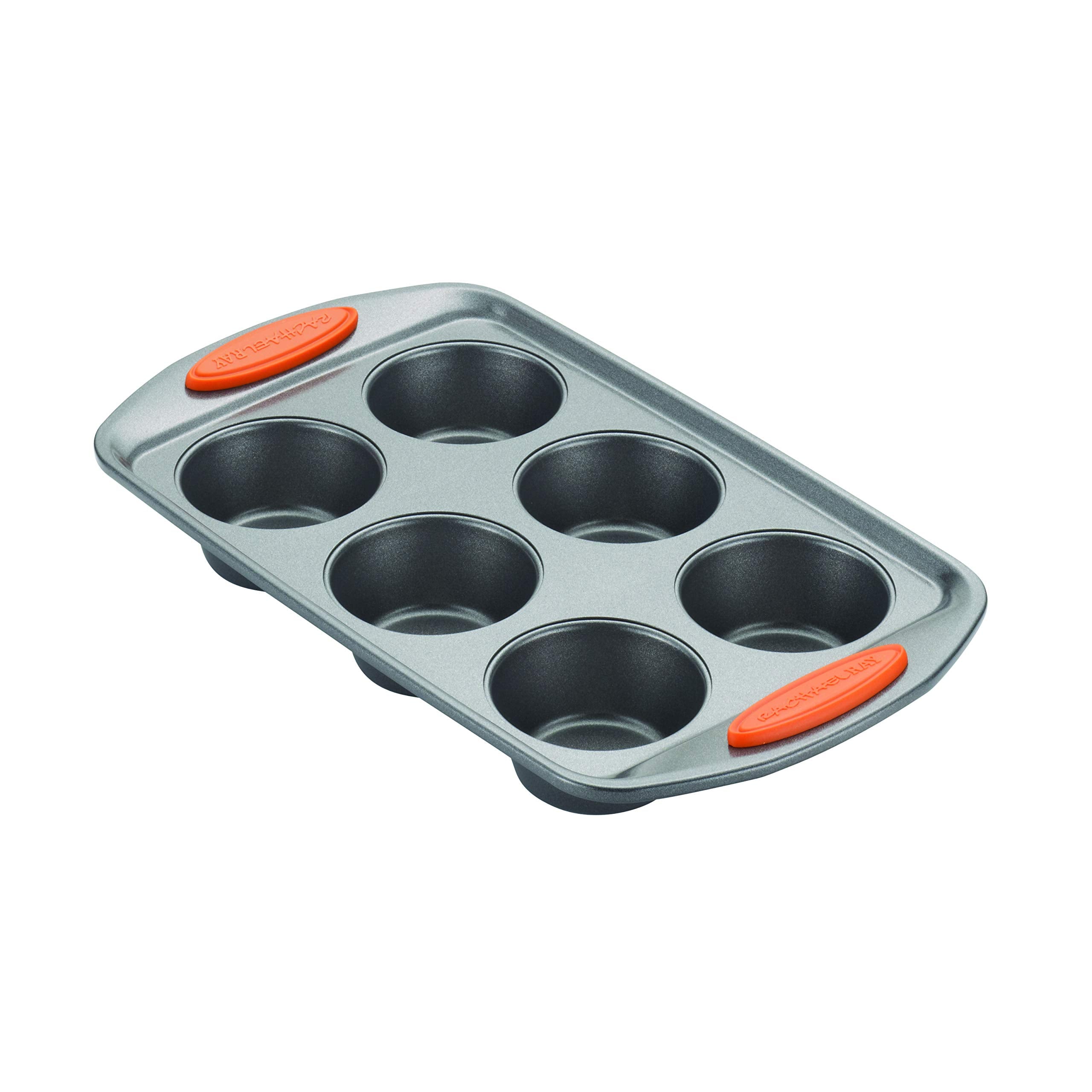 Rachael Ray Yum -O! Nonstick Bakeware 6-Cup Muffin Tin With Grips / Nonstick 6-Cup Cupcake Tin With Grips - 6 Cup, Gray